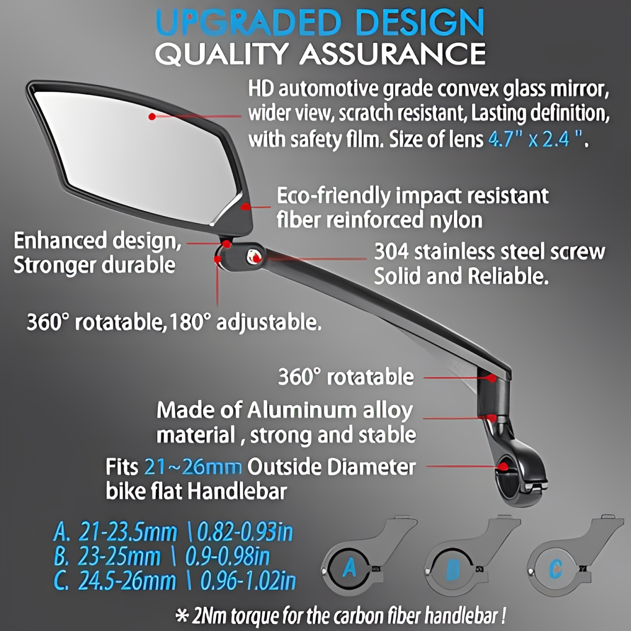 Ajustable and Rotatable Handlebar Mirror - E-Bike & Scooter
