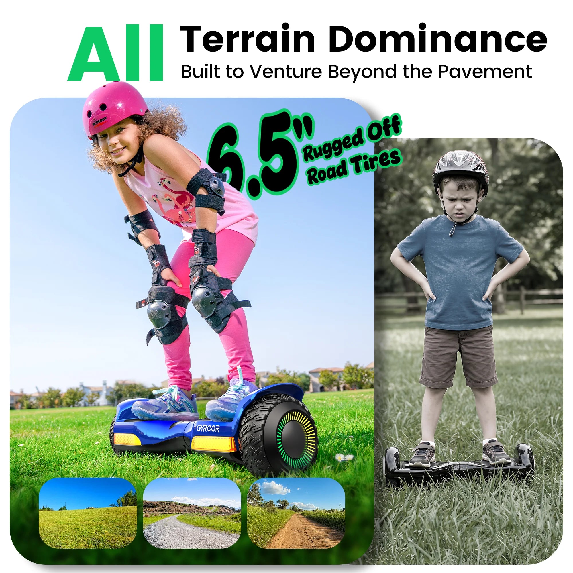 Gyroor Hoverboard New G13 All Terrain Hoverboard with LED Lights, Off Road Hoverboard with Bluetooth for Kids ages 6-12 and Adults