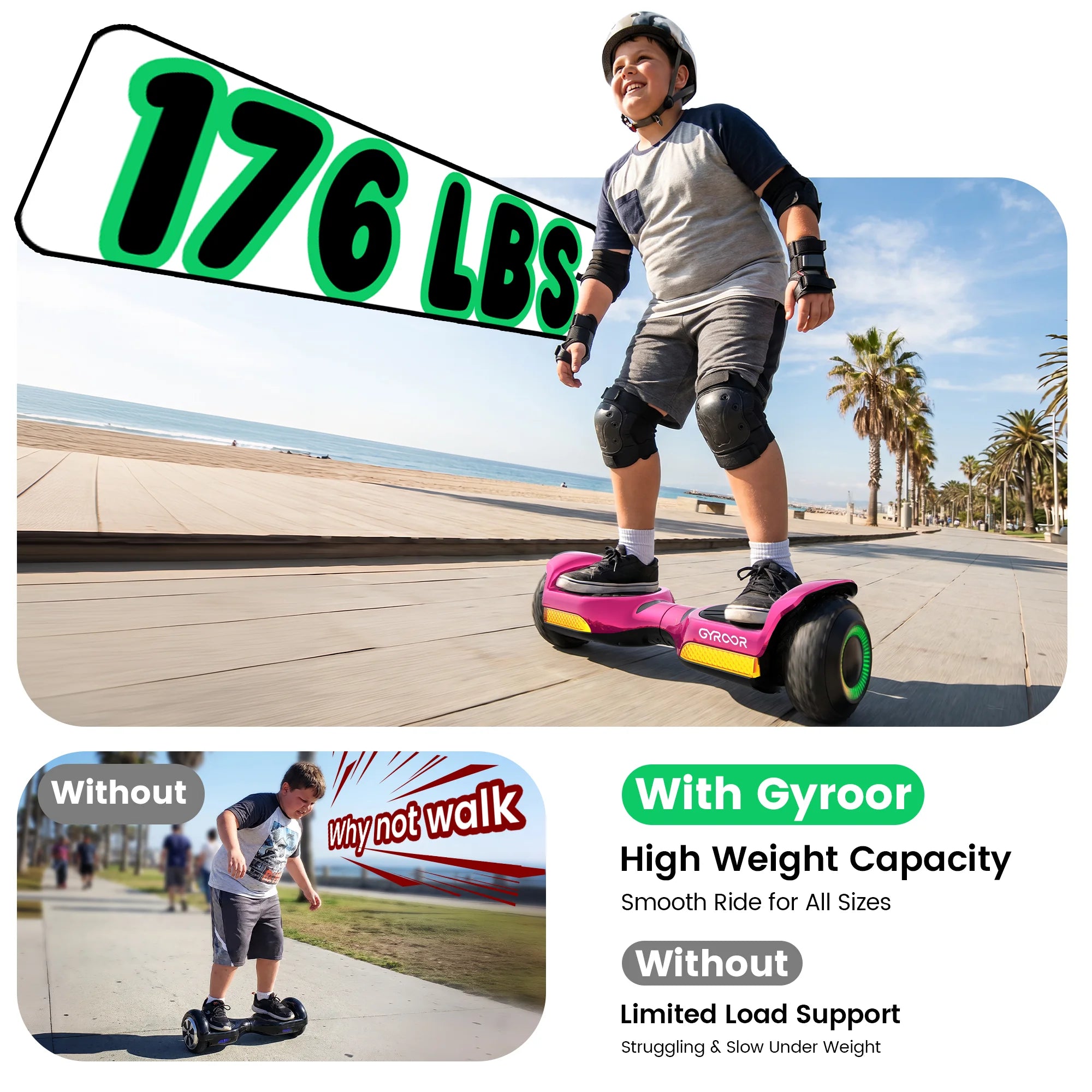 Gyroor Hoverboard New G13 All Terrain Hoverboard with LED Lights, Off Road Hoverboard with Bluetooth for Kids ages 6-12 and Adults -Metallic Rose Pink