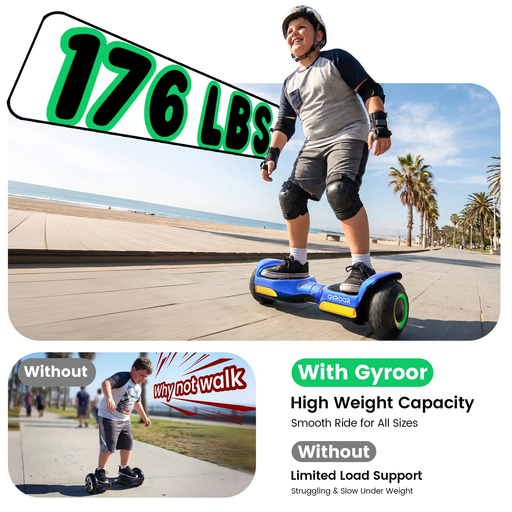 Gyroor Hoverboard New G13 All Terrain Hoverboard with LED Lights, Off Road Hoverboard with Bluetooth for Kids ages 6-12 and Adults