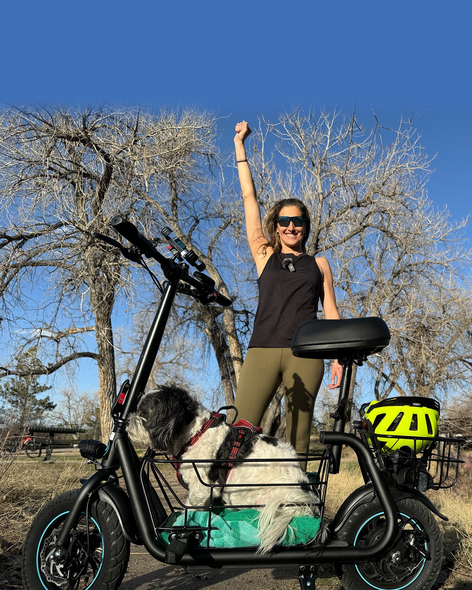electric scooter used for pet friendly outdoor lifestyle travel