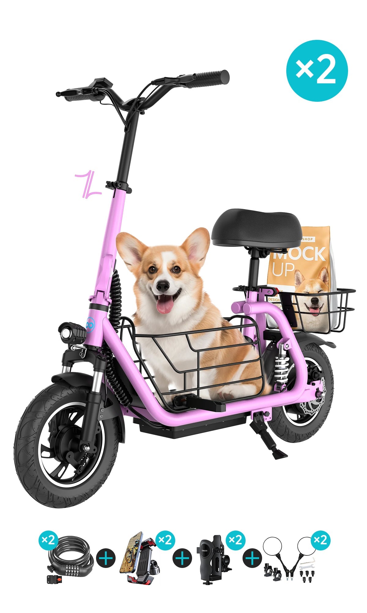 pink electric scooter accessories free gift two phone holders scooter locks cup holders and mirrors