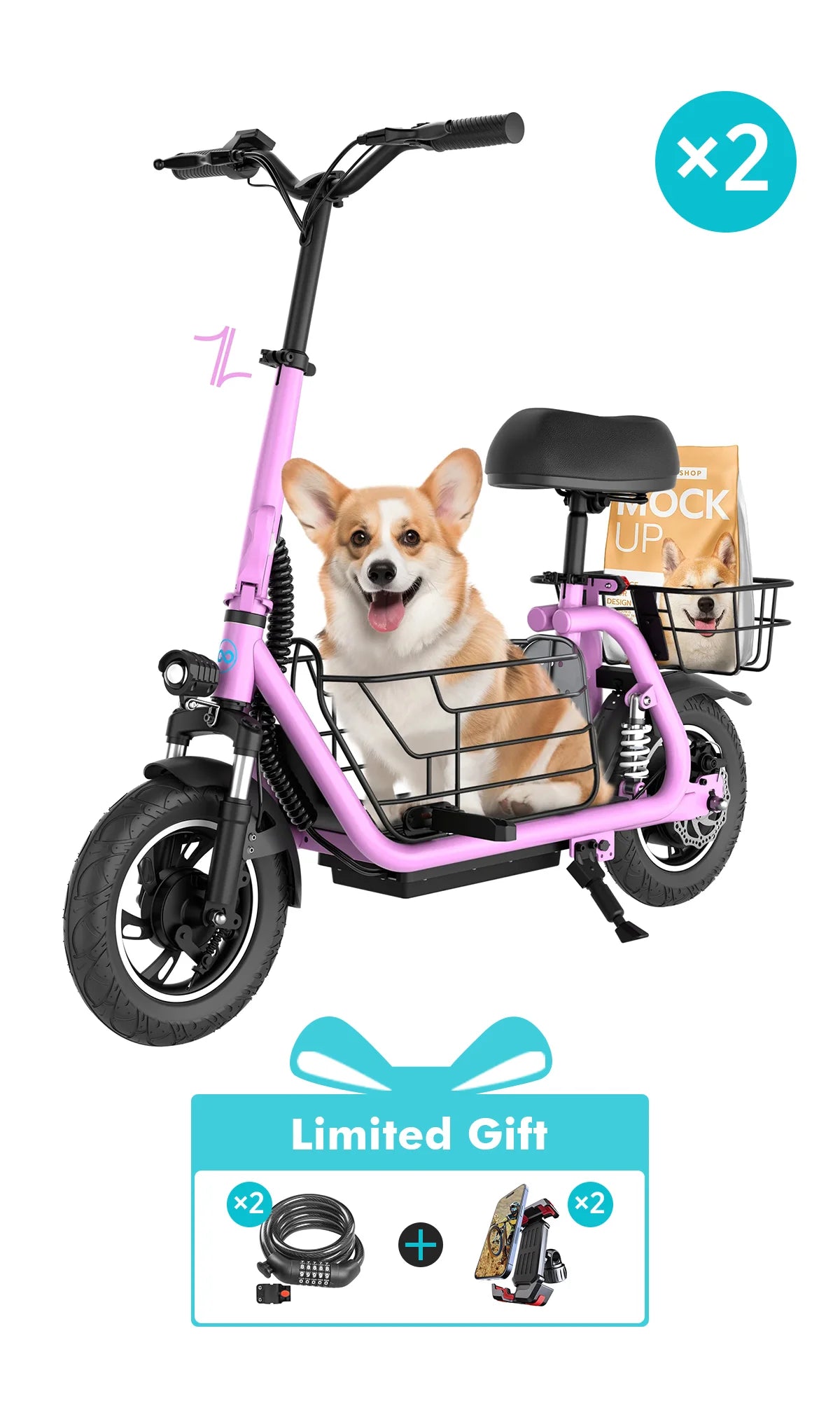 pink electric scooter accessories free gift two phone holders and scooter locks