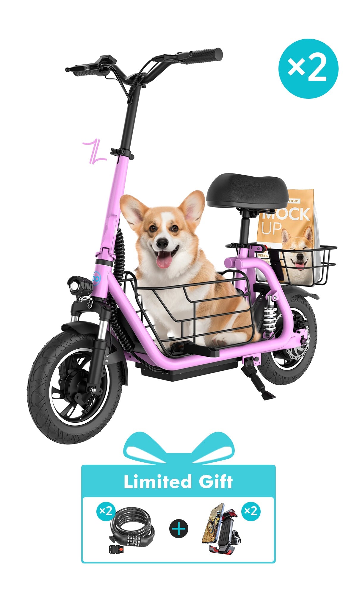 pink electric scooter accessories free gift two phone holders and scooter locks