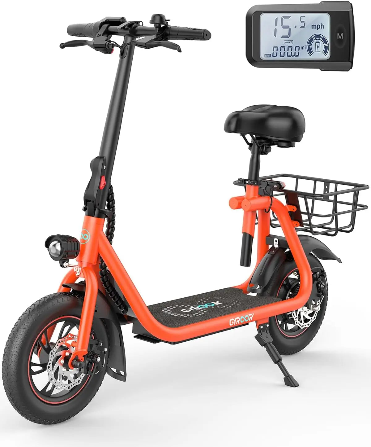 Gyroor C1 orange seated electric scooter, 550W, 12-inch pneumatic tires