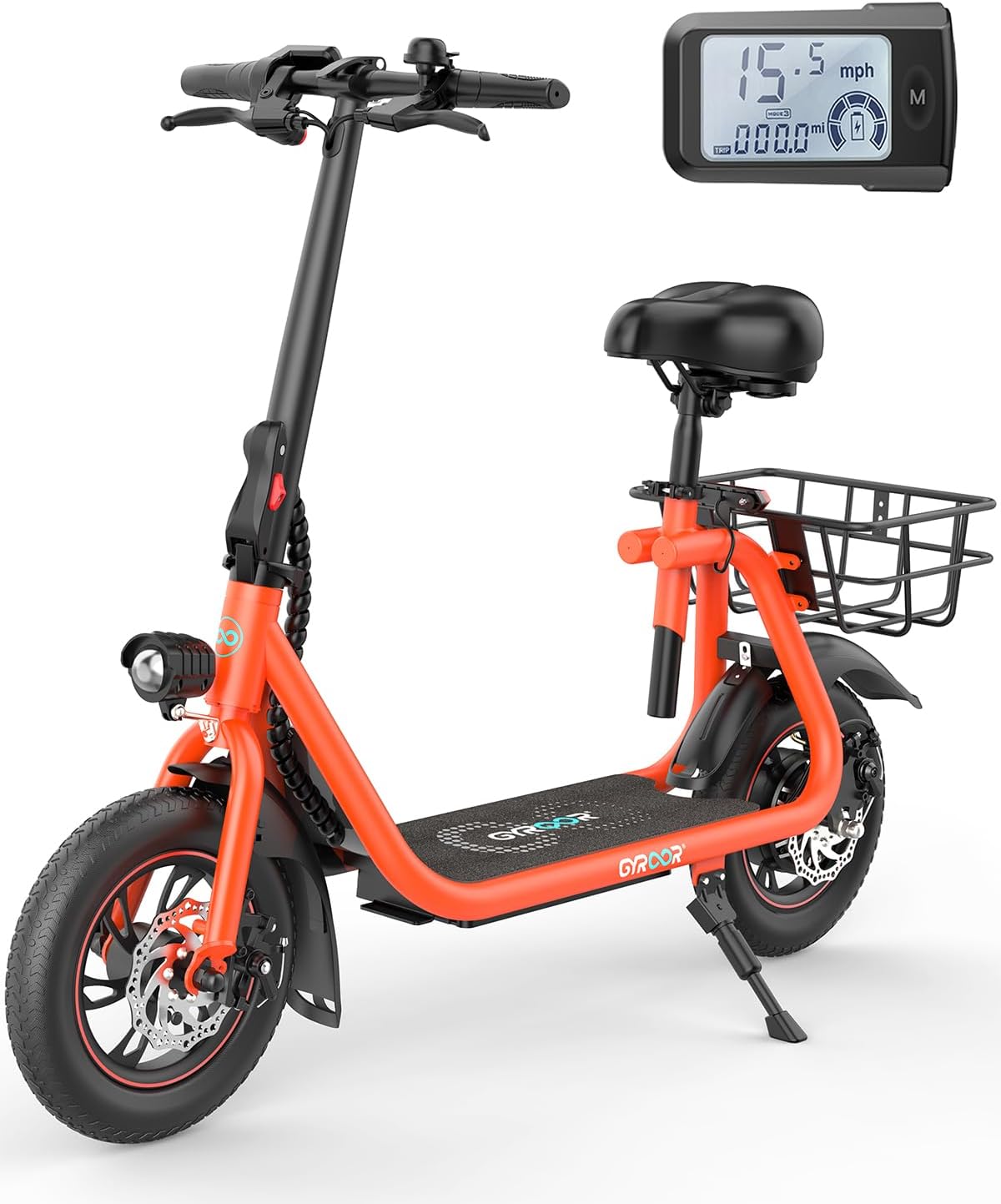 seated orange electric scooter 550W with 12 inch pneumatic tires