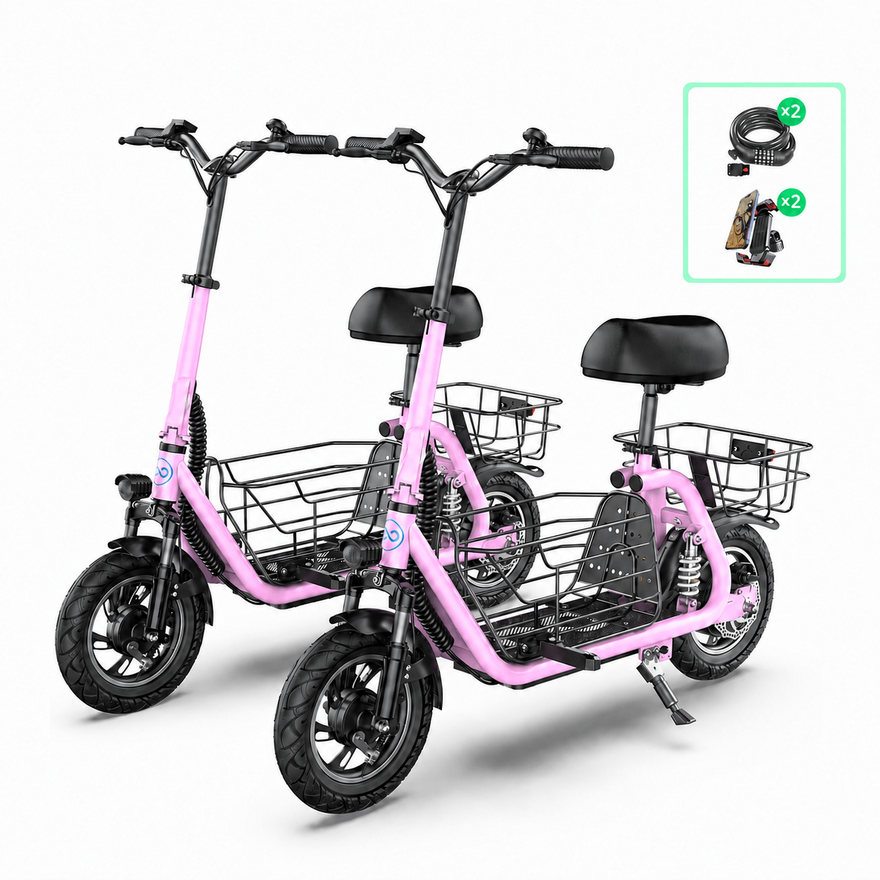 two pink electric scooters accessories free gift two phone holders and scooter locks
