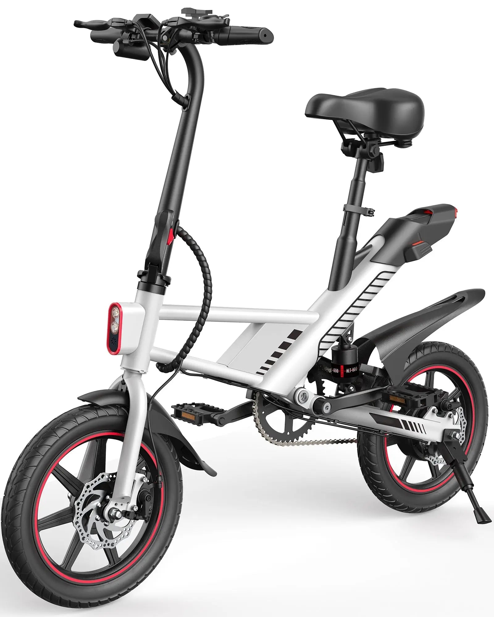 Gyroor C3 electric bike in white, side profile with folding frame
