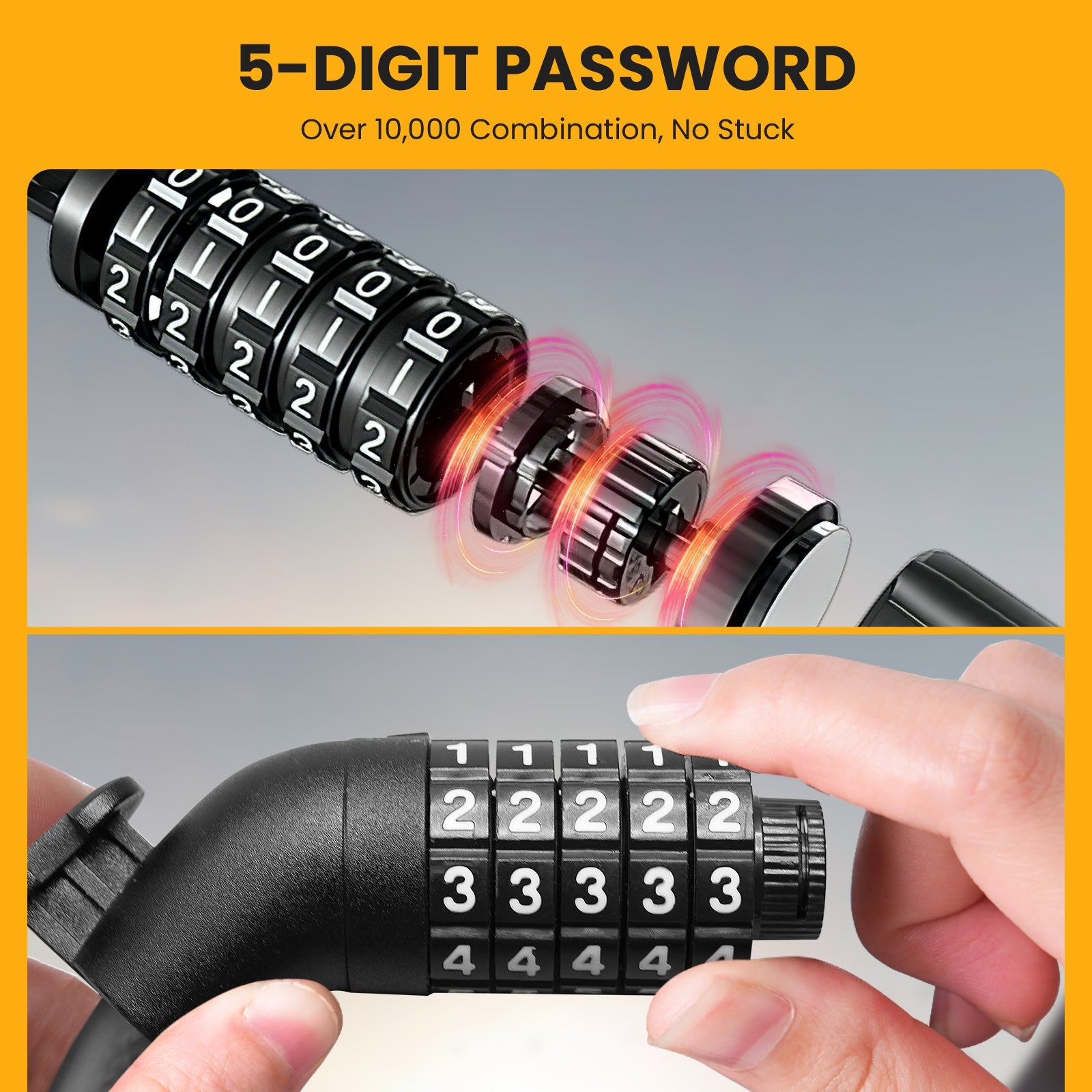 S3 High Security 5-Digit Resettable Combination Bicycle Lock
