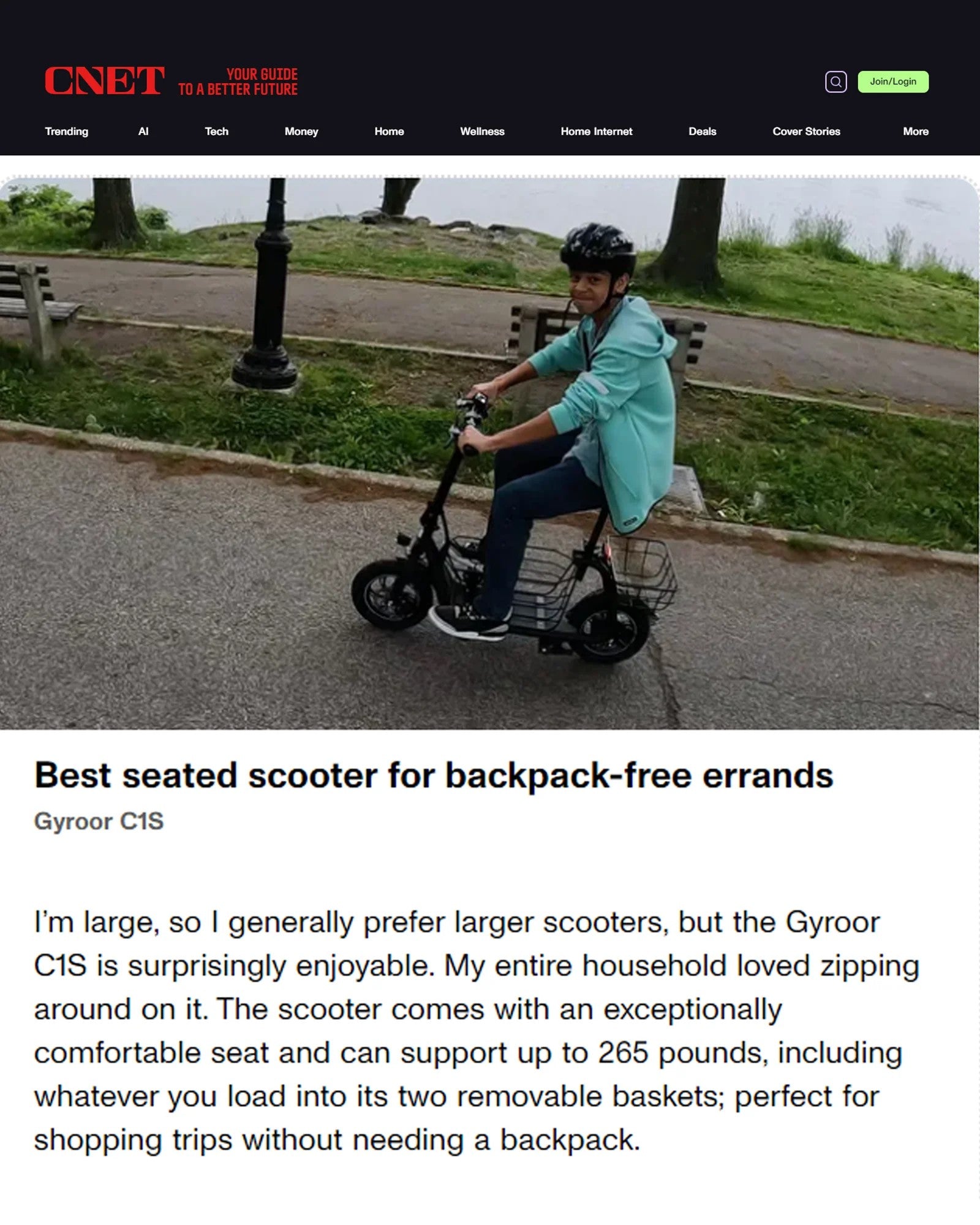 Gyroor C1S Electric Scooter 800W – Front & Rear Baskets