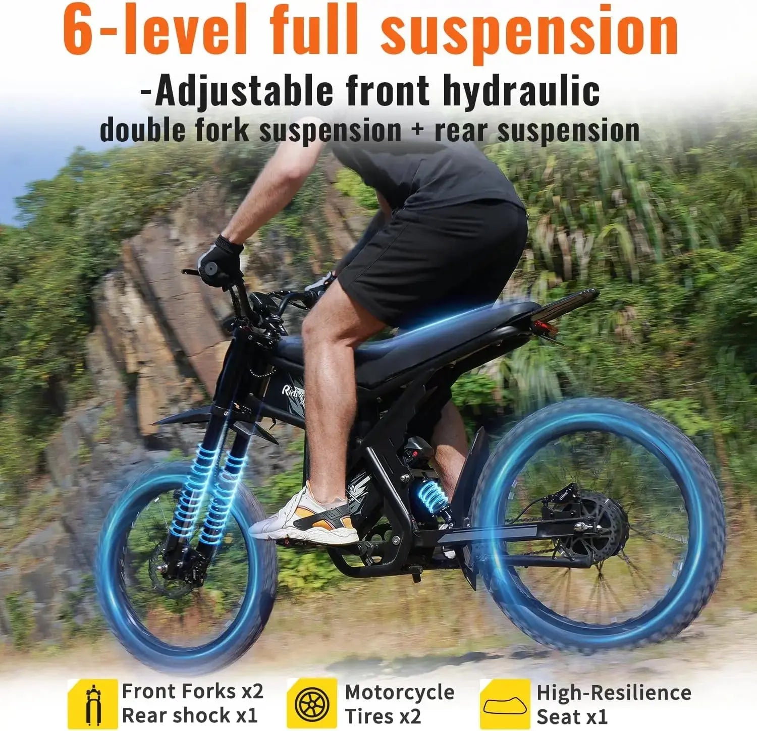 Gyroor GT73 electric dirt bike dual full suspension close-up