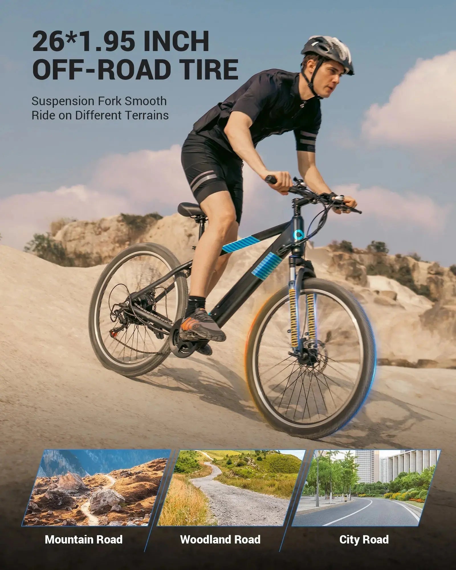 Gyroor EB262 electric bike lockable front suspension fork close-up
