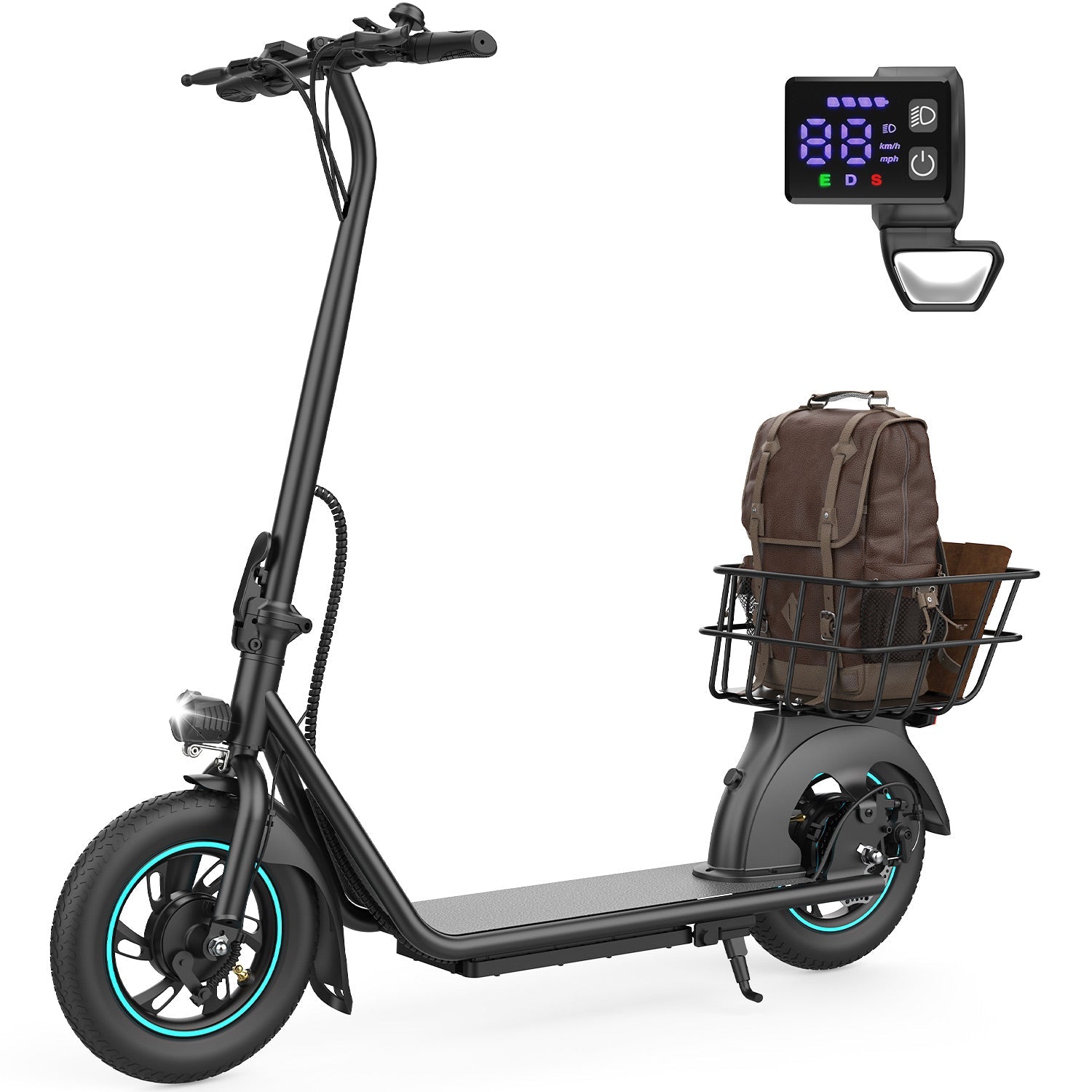Gyroor X2 folding electric scooter for adults, side view in black with 12-inch tires