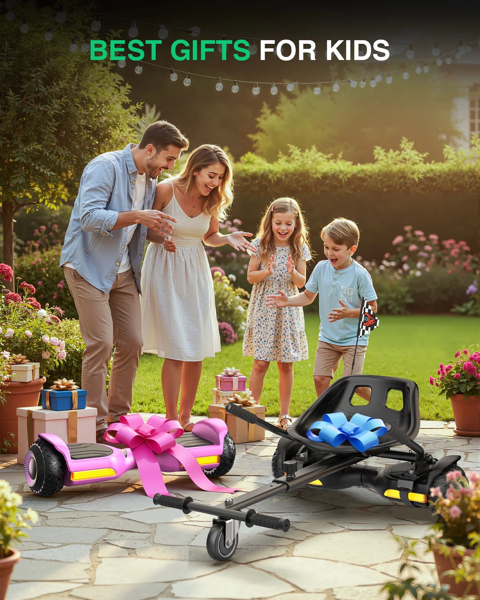 Gyroor G13 hoverboard with K1 go-kart attachment, a fun gift for kids