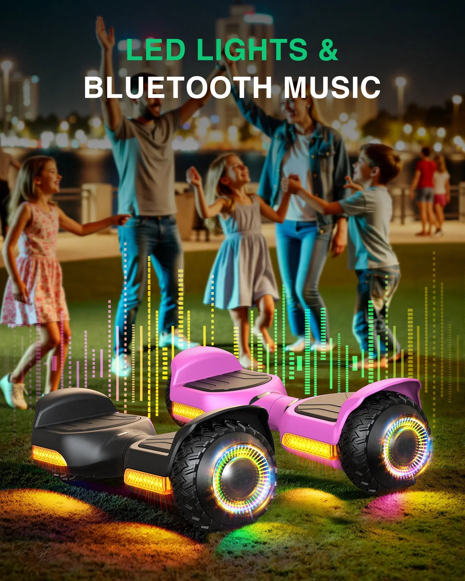 Gyroor G13 self-balancing scooter featuring colorful LED lights and a built-in Bluetooth speaker