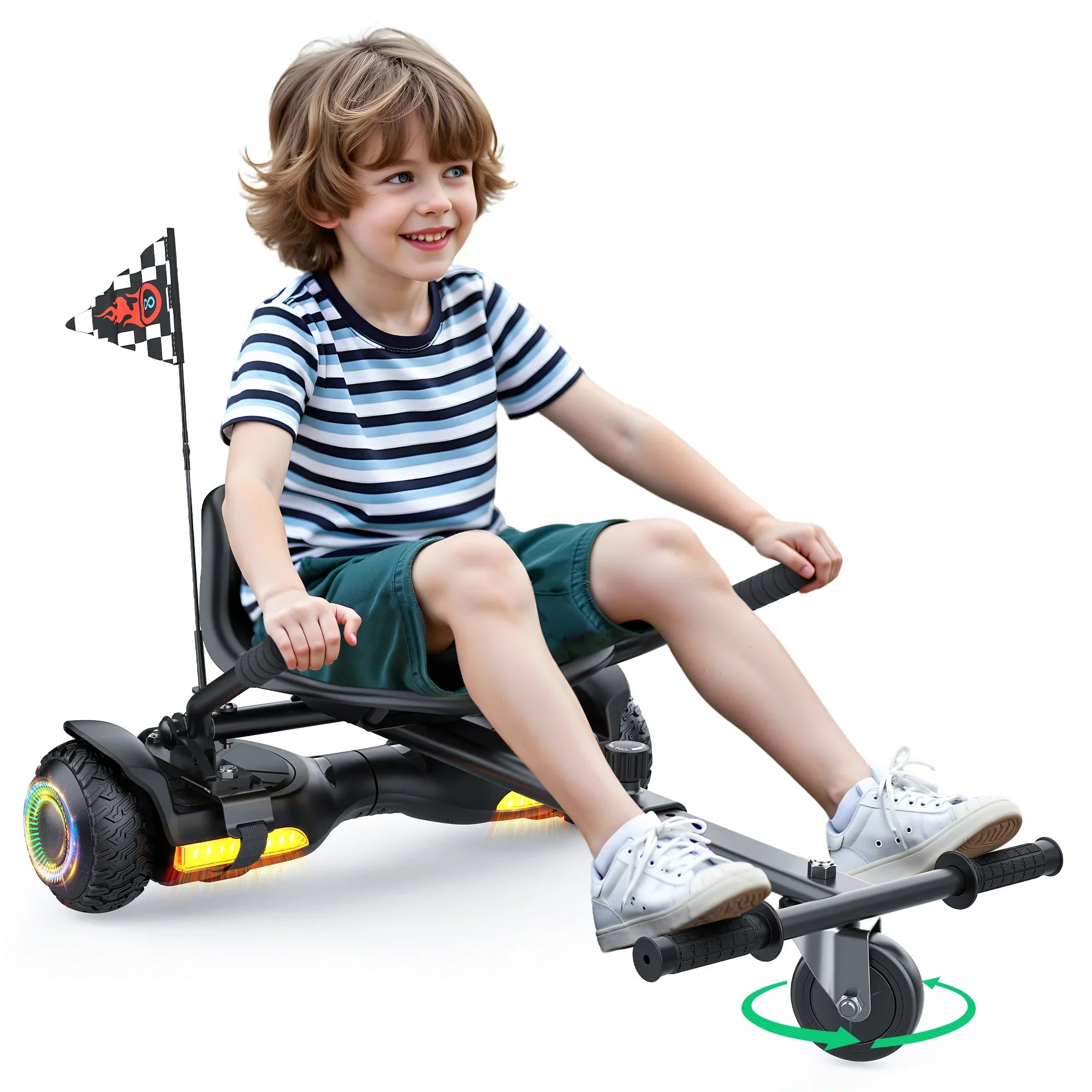 Gyroor G13 hoverboard paired with go-kart kit for kids