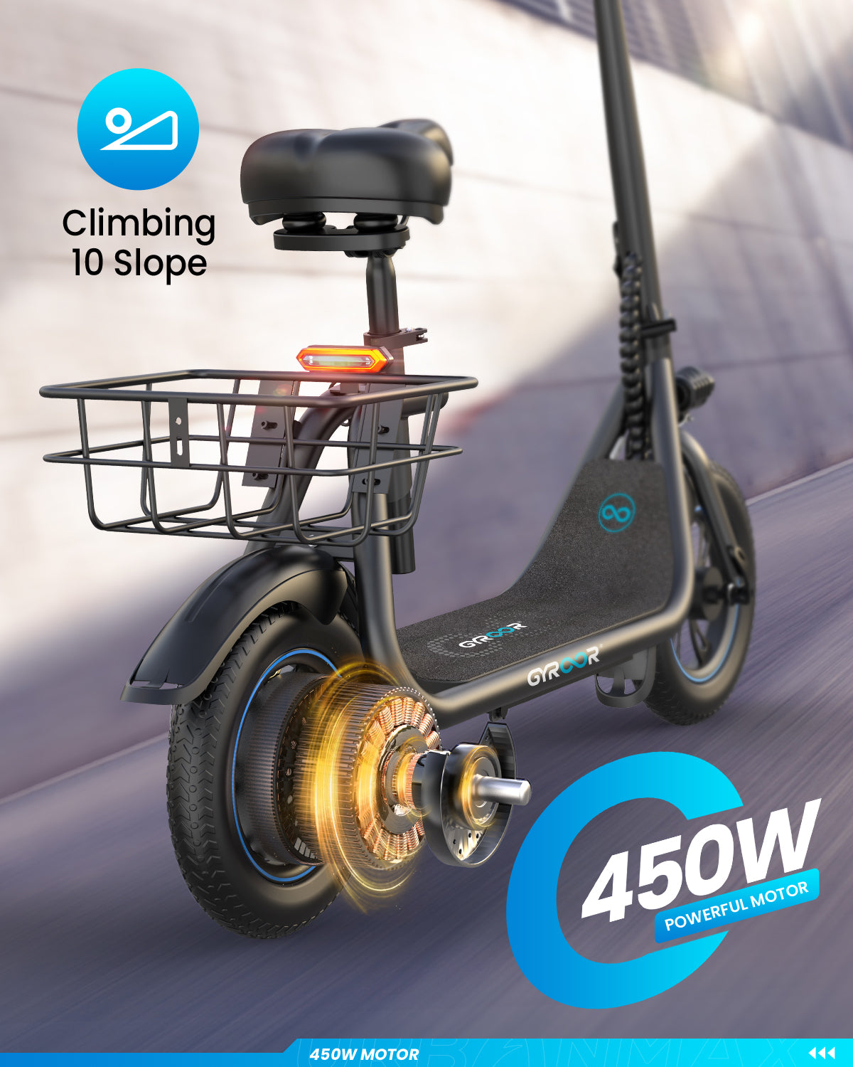Gyroor C1 electric scooter 550W peak motor with 10-degree hill climbing