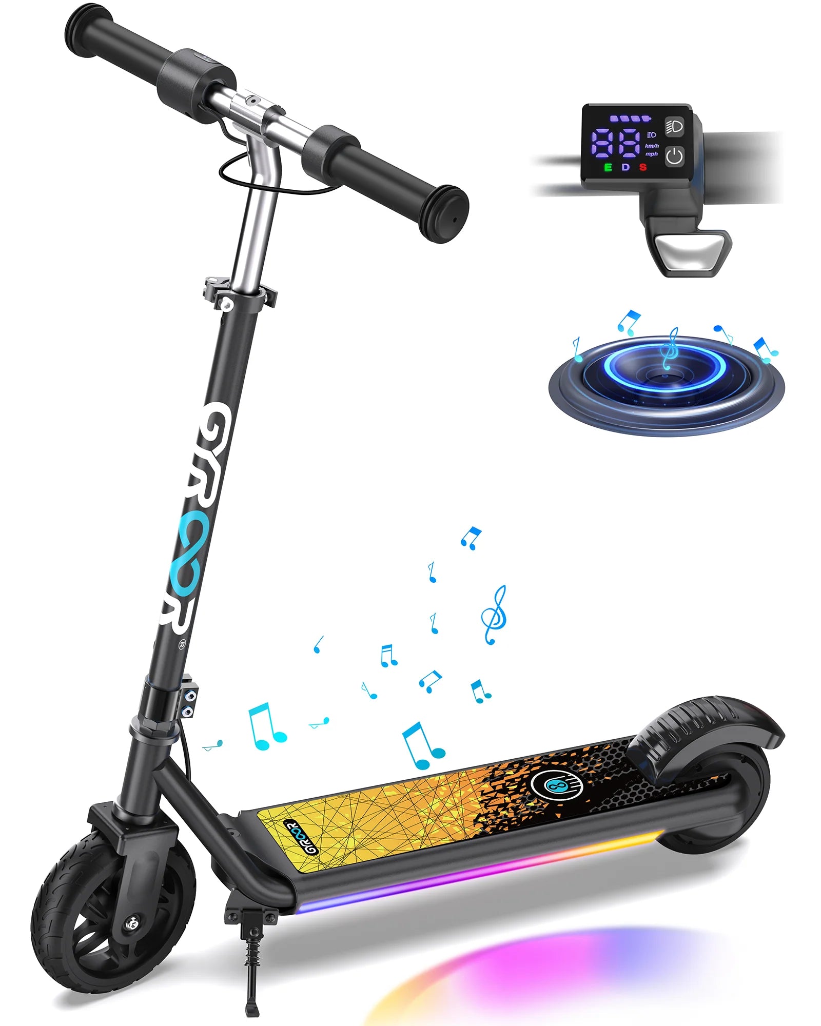 Gyroor H30 Max kids electric scooter in black for ages 6-12