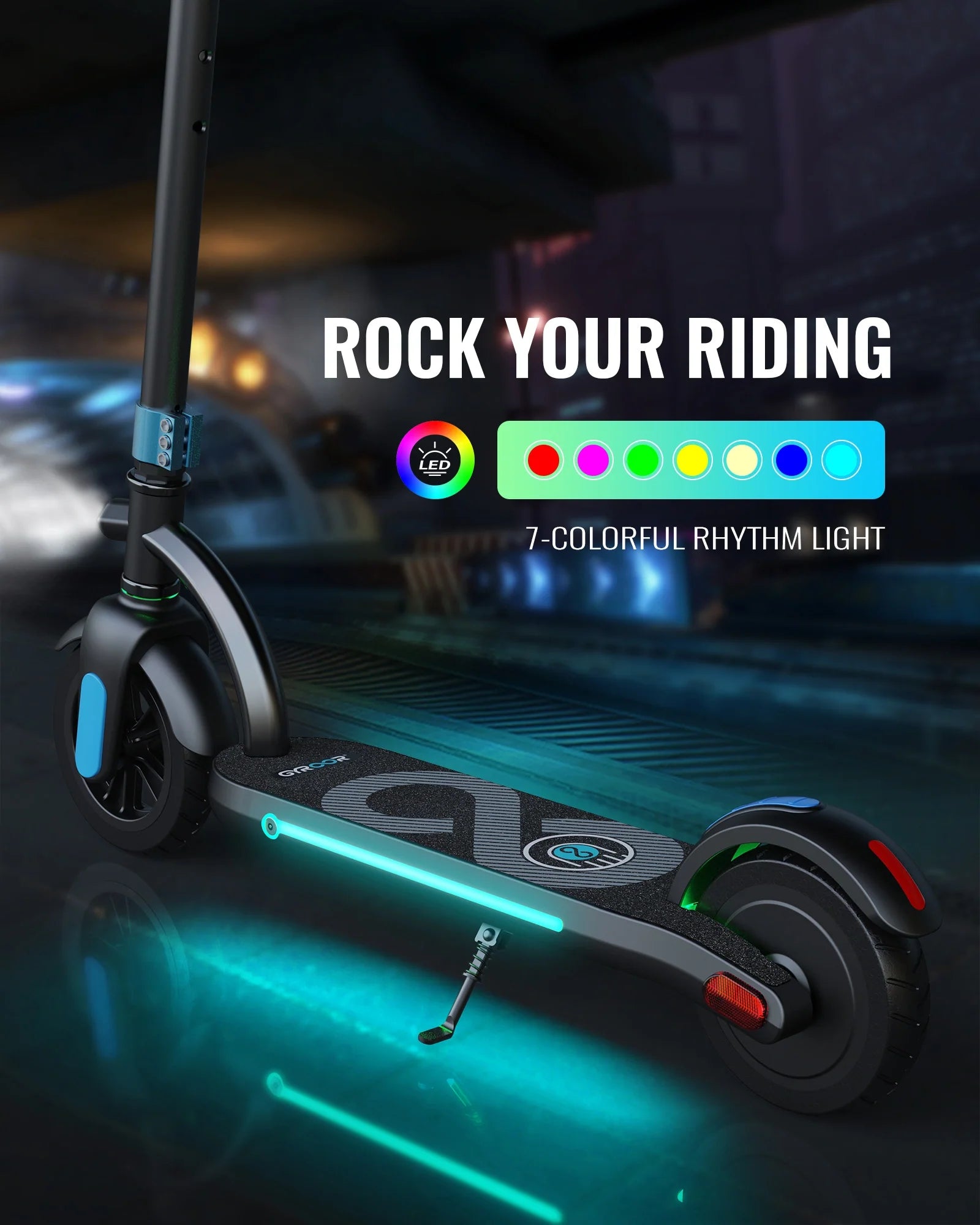 Gyroor H40 kids electric scooter with 7-color LED deck lights