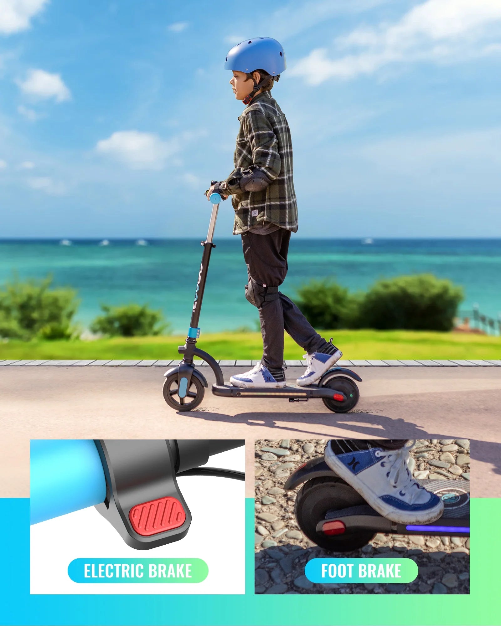 Gyroor H40 kids electric scooter with dual brake system for safe stopping