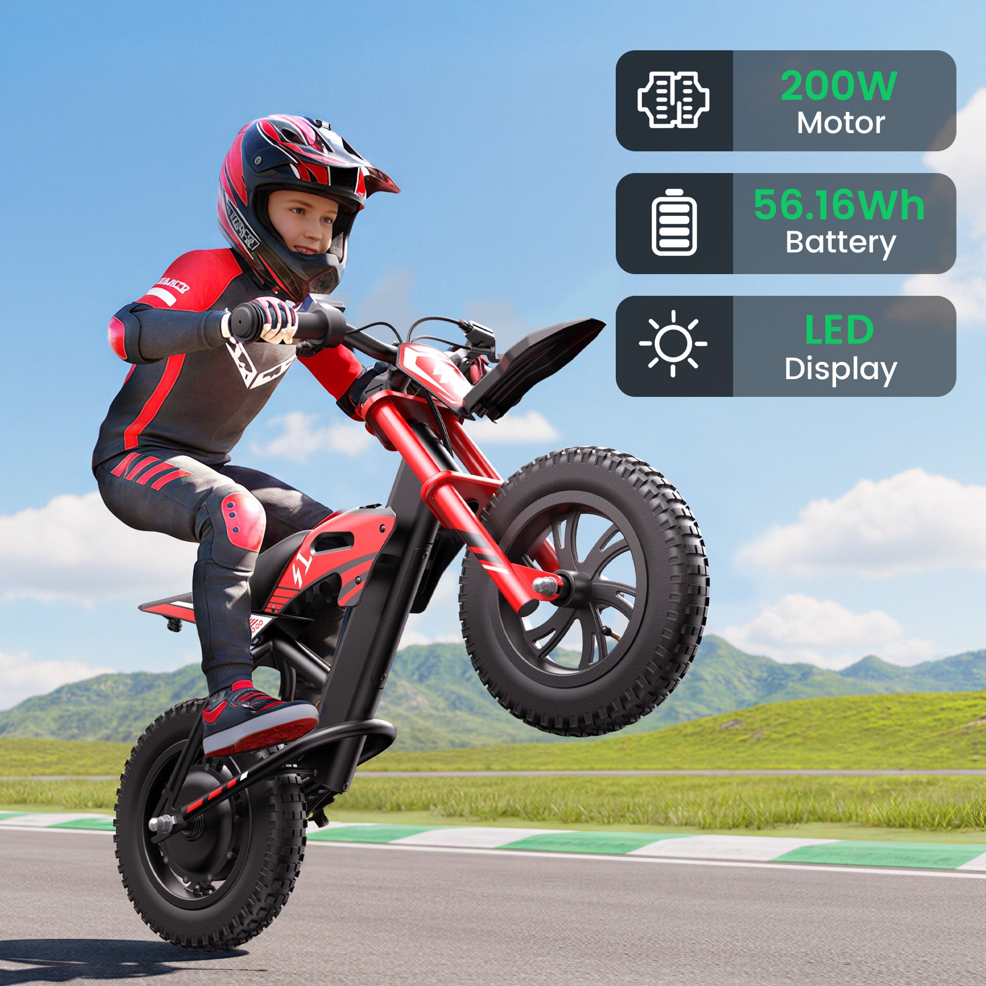 Gyroor Kids Electric Motocross Bike 200W with 7-Color RGB Lights for Kids Ages 6-12