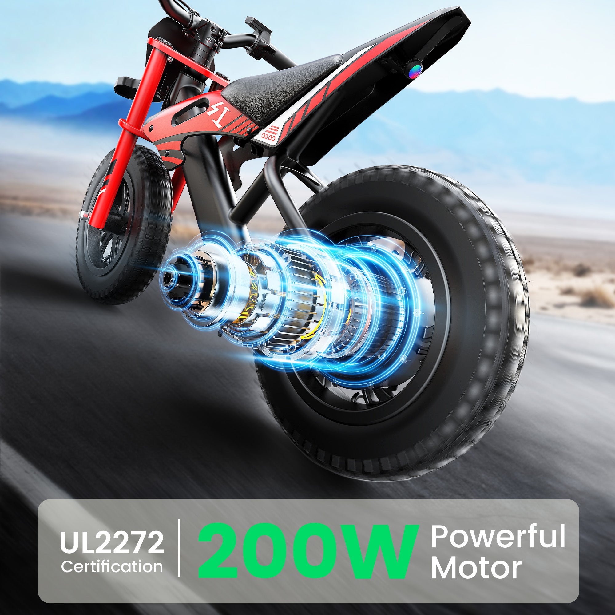 Gyroor Kids Electric Motocross Bike 200W with 7-Color RGB Lights for Kids Ages 6-12