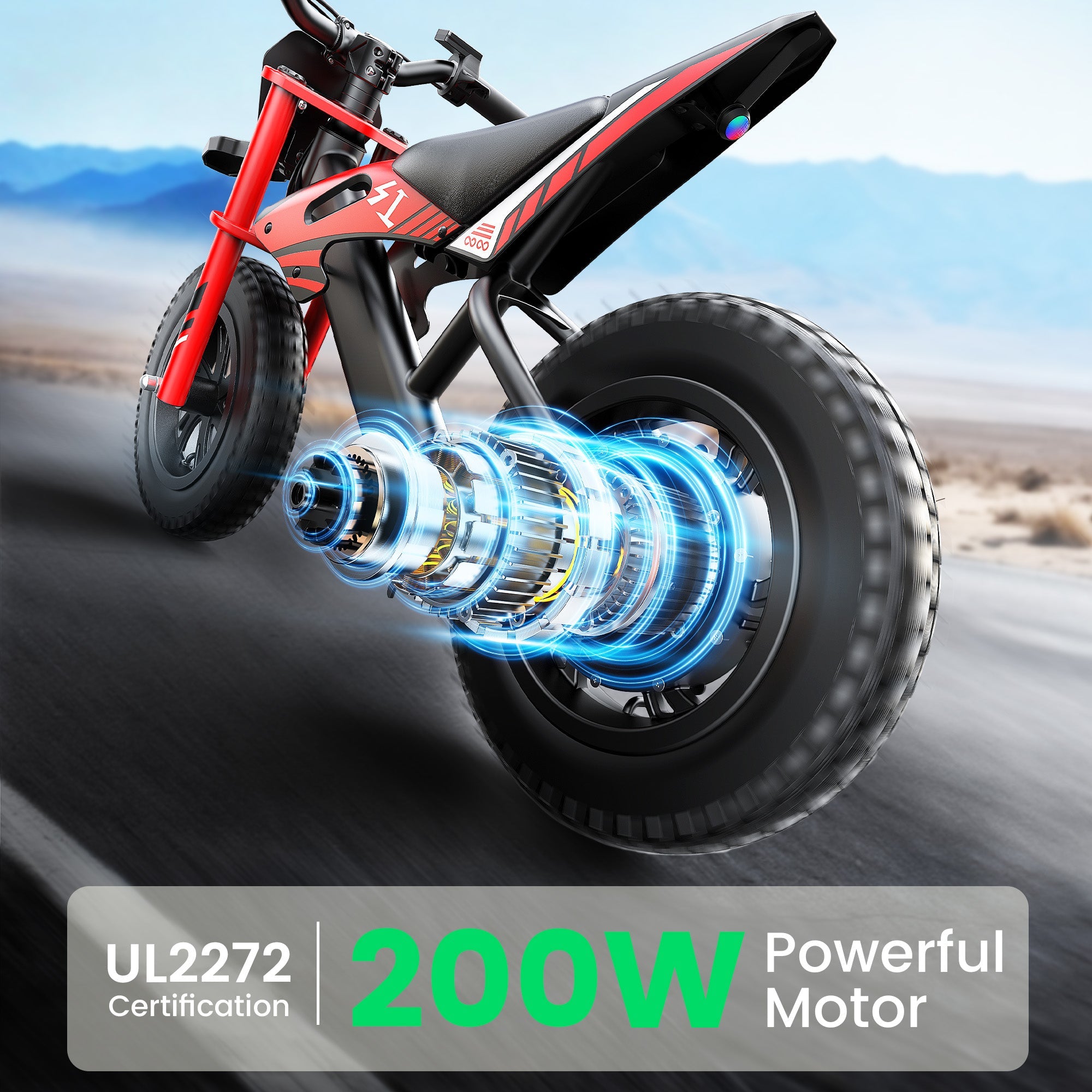 Gyroor Kids Electric Motocross Bike 200W with 7-Color RGB Lights for Kids Ages 6-12