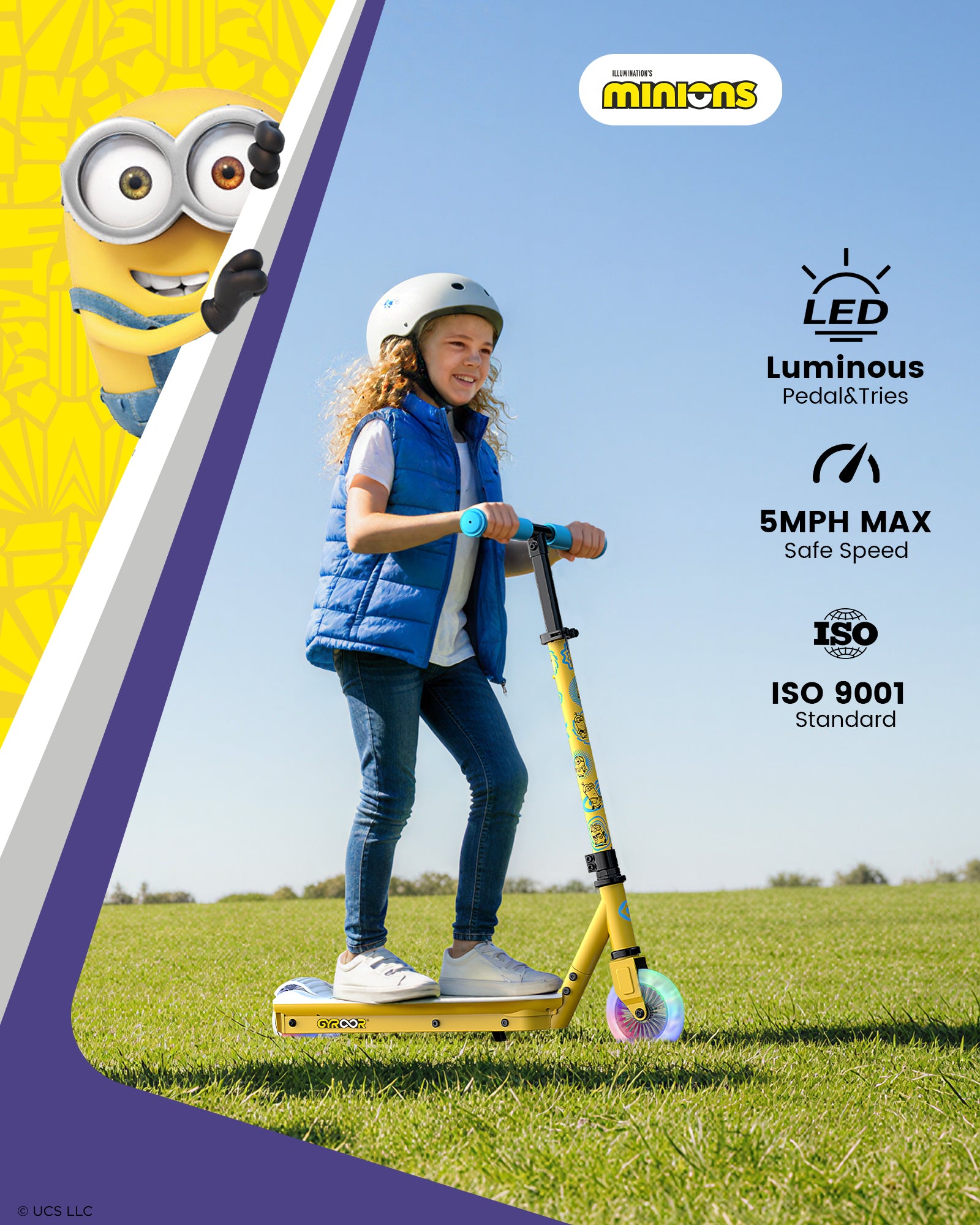 Minions | Gyroor Kids Electric Scooter with Adjustable Height and Adjustable Handlebar