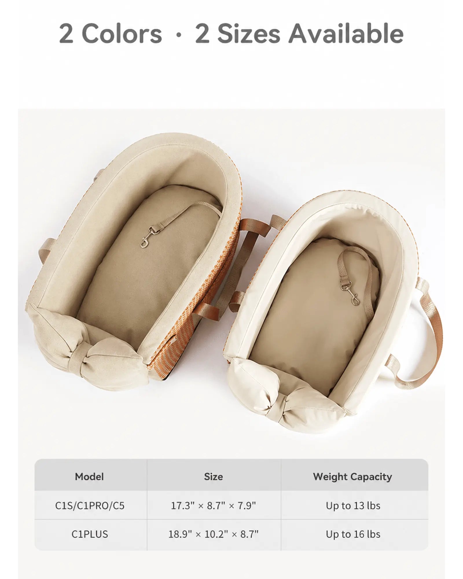 Beige padded pet carrier insert with bow design, soft interior, and adjustable strap for small pets, suitable for various sizes