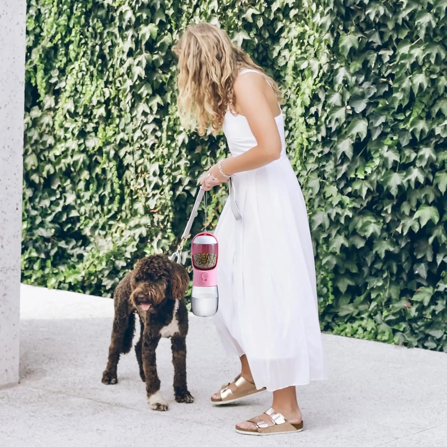 Dog Water Bottle with Food Container Dog-Water-Bottle-Blue-10oz Dog-Water-Bottle-Blue-19oz Dog-Water-Bottle-Pink-10oz Dog-Water-Bottle-Pink-19oz