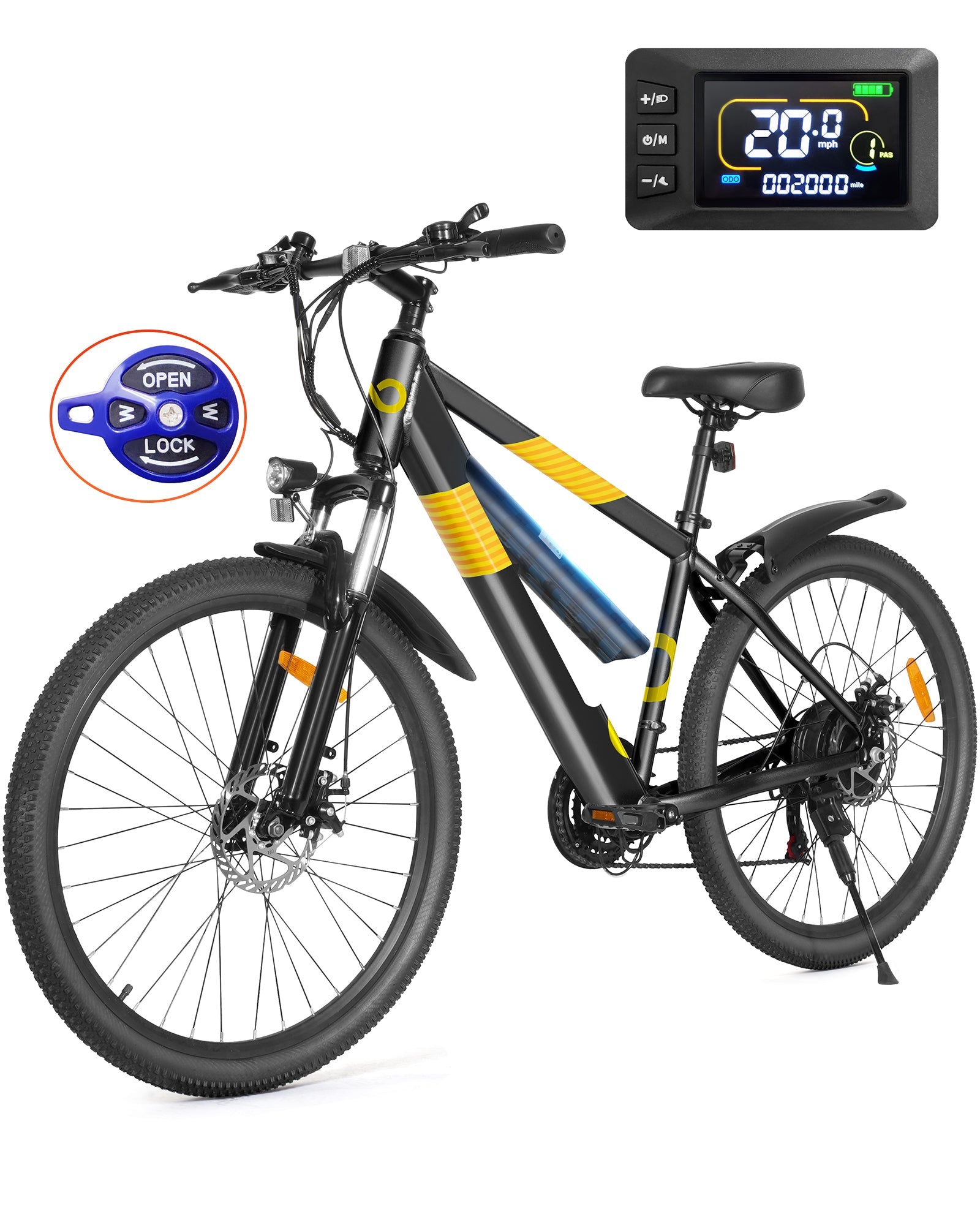 electric bicycle removable battery GYROOR Electric Bike 800W(Peak) for Adults with Removable Battery,26" Tires Front Fork Suspension with Fenders-UL2849 Certified
