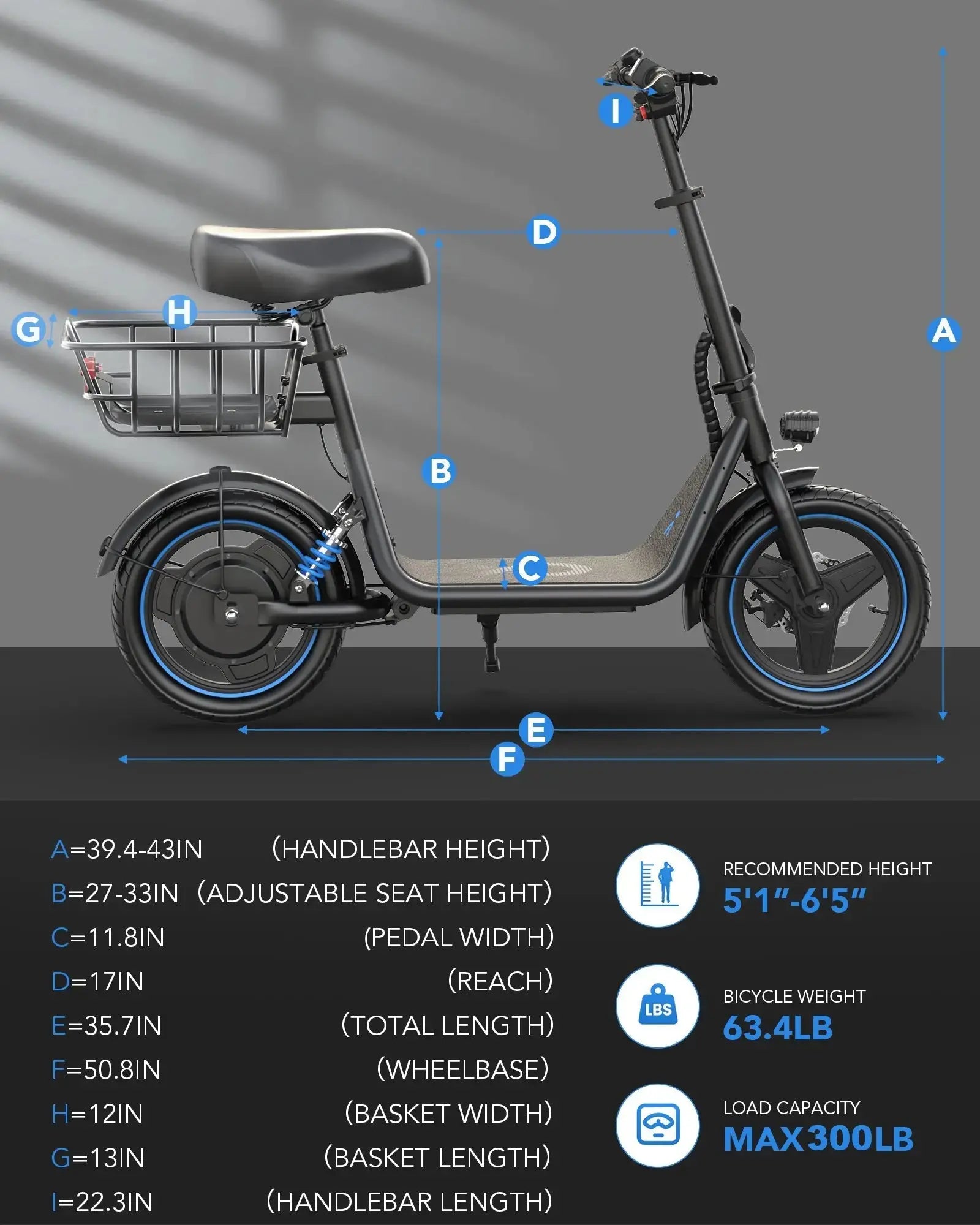 Gyroor C1Plus foldable electric scooter with 300 lbs max load capacity infographic