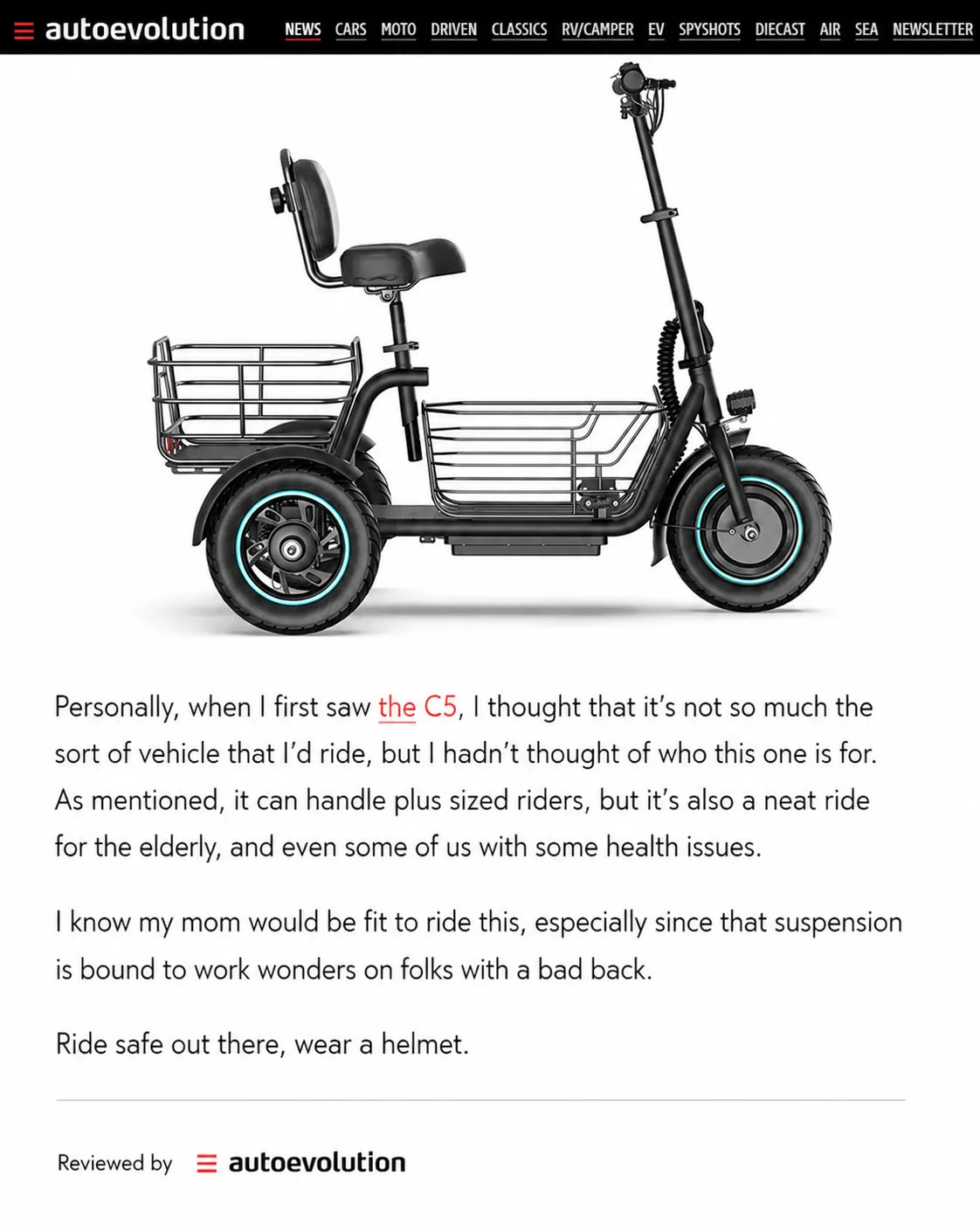 Gyroor C5 electric trike featured review by Auto Evolution