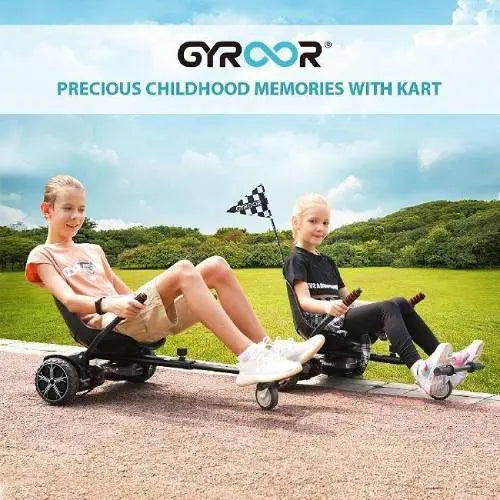 Child riding the Gyroor G2 hoverboard go-kart bundle outdoors