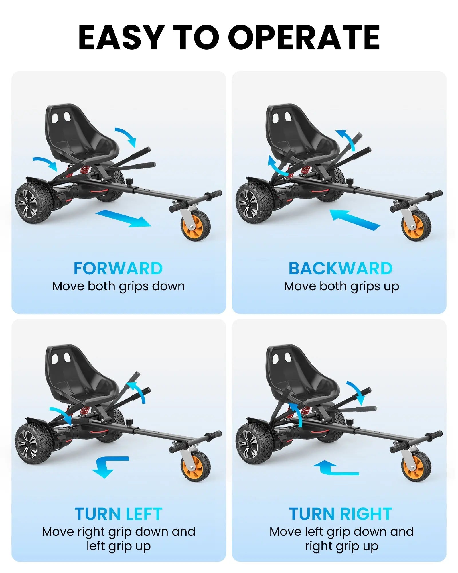 Gyroor K2 hoverboard go-kart attachment with easy-to-operate hand controls