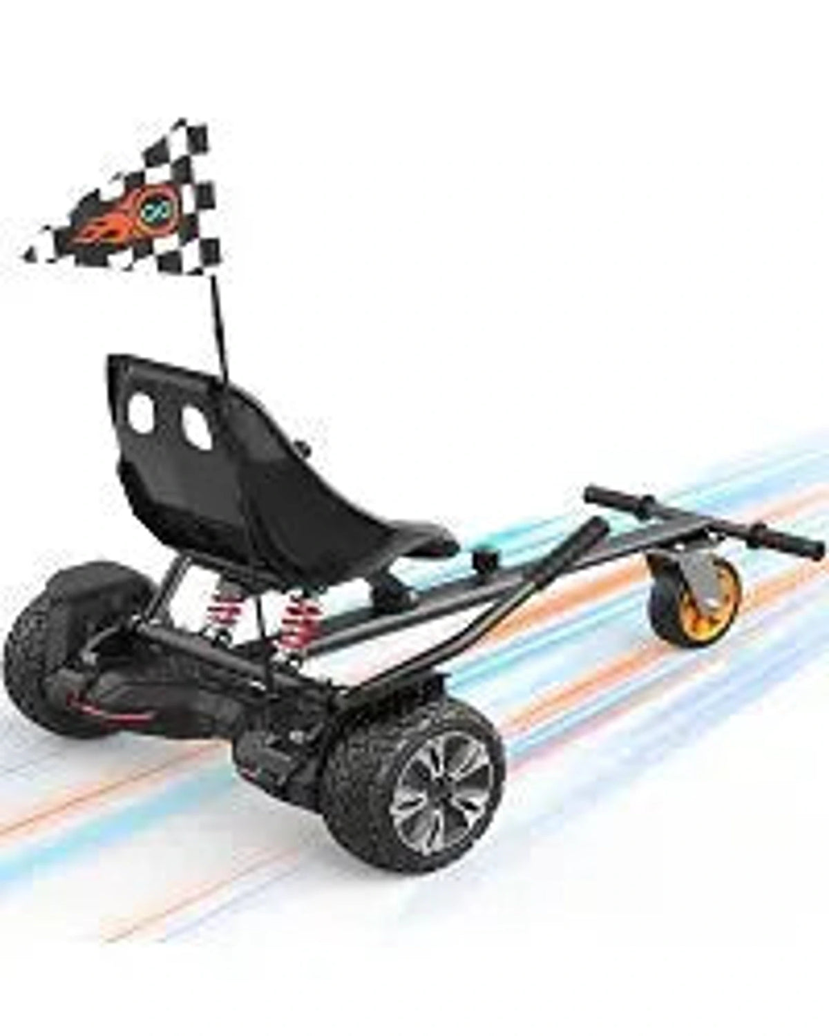 Gyroor K2 hoverboard go-kart attachment with heavy-duty adjustable frame and dual shock absorption