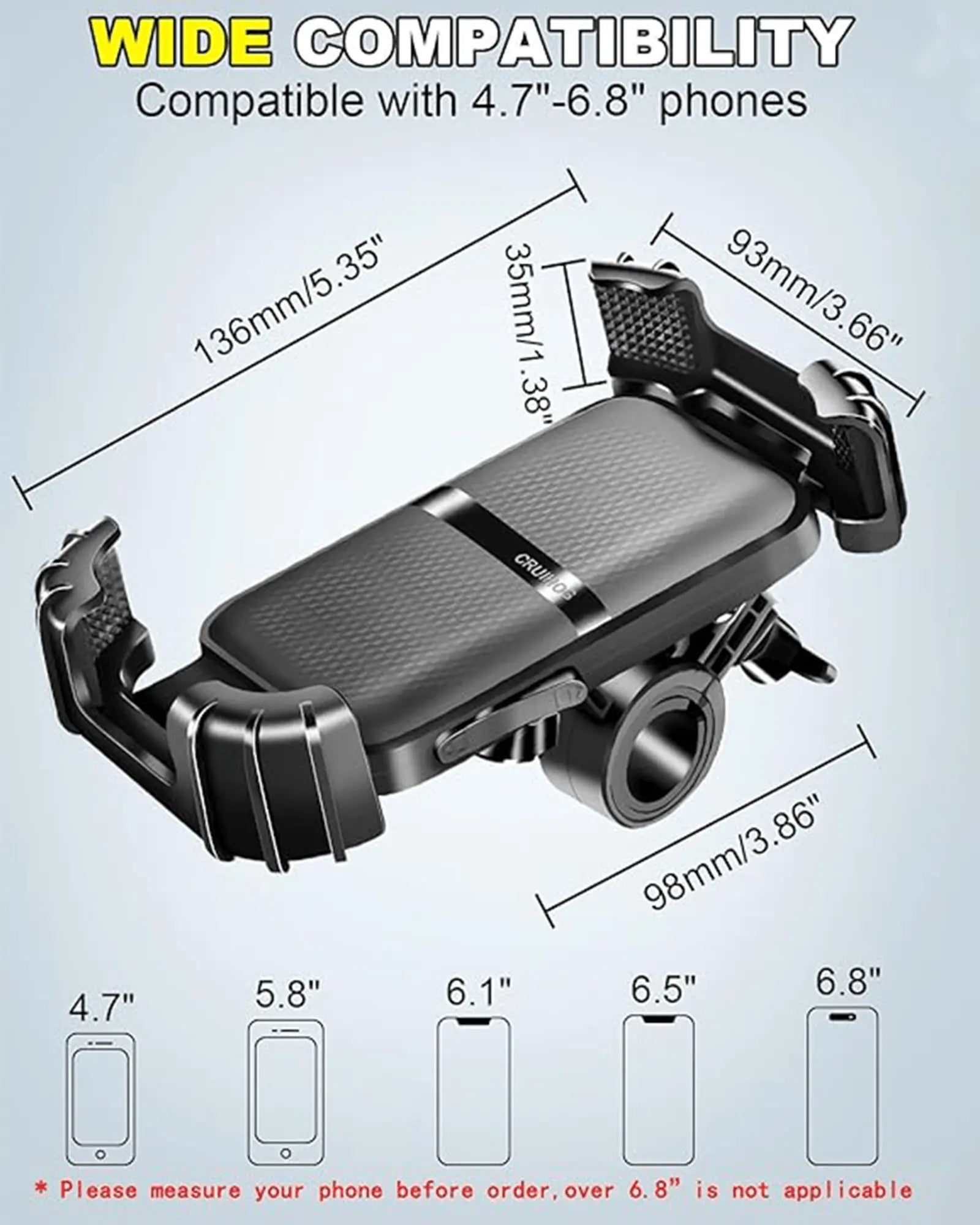 Gyroor electric scooter phone holder compatible with 4.7 to 6.8 inch smartphones