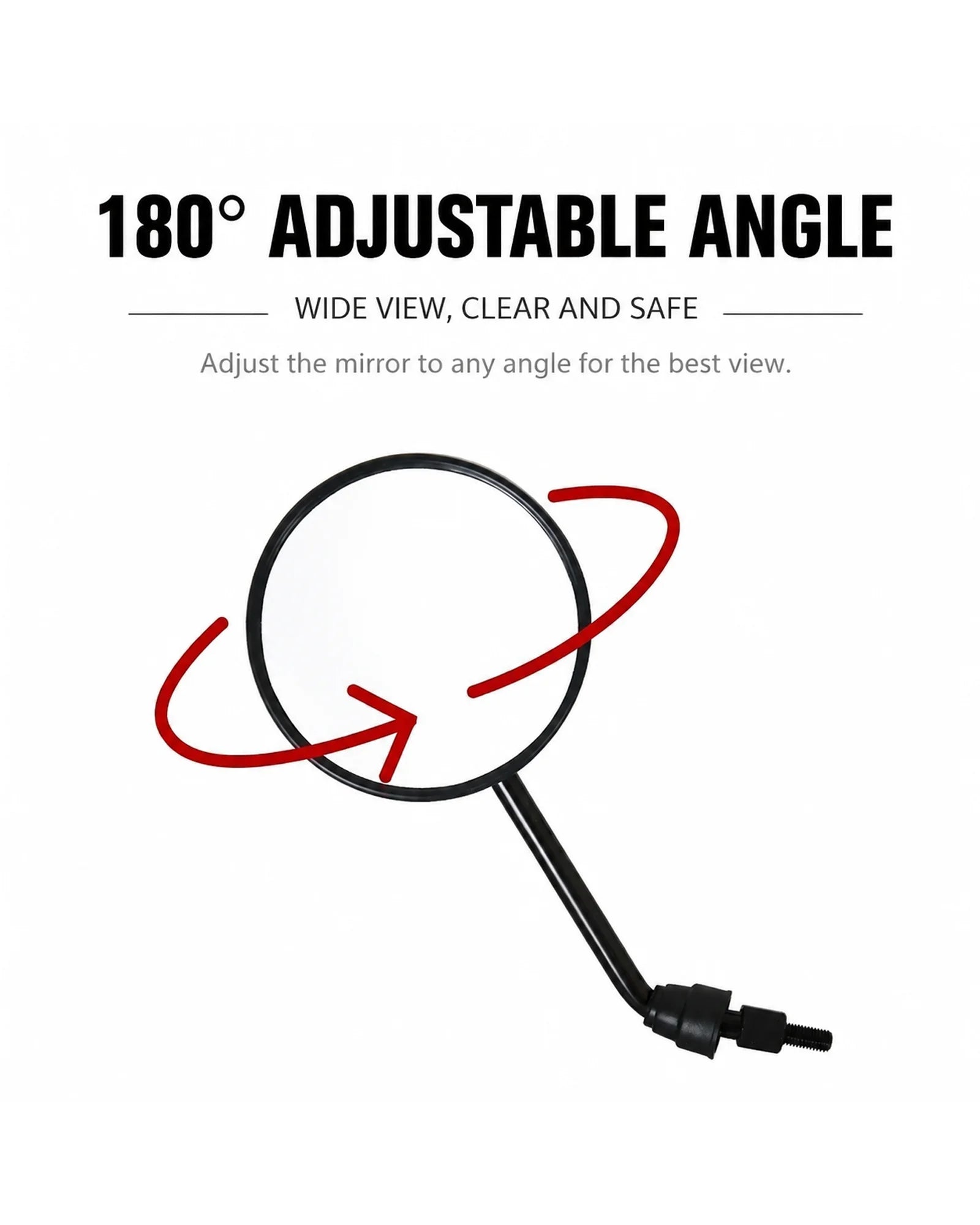 Round electric scooter rearview mirror with 180-degree adjustable viewing angle and threaded mounting bolt