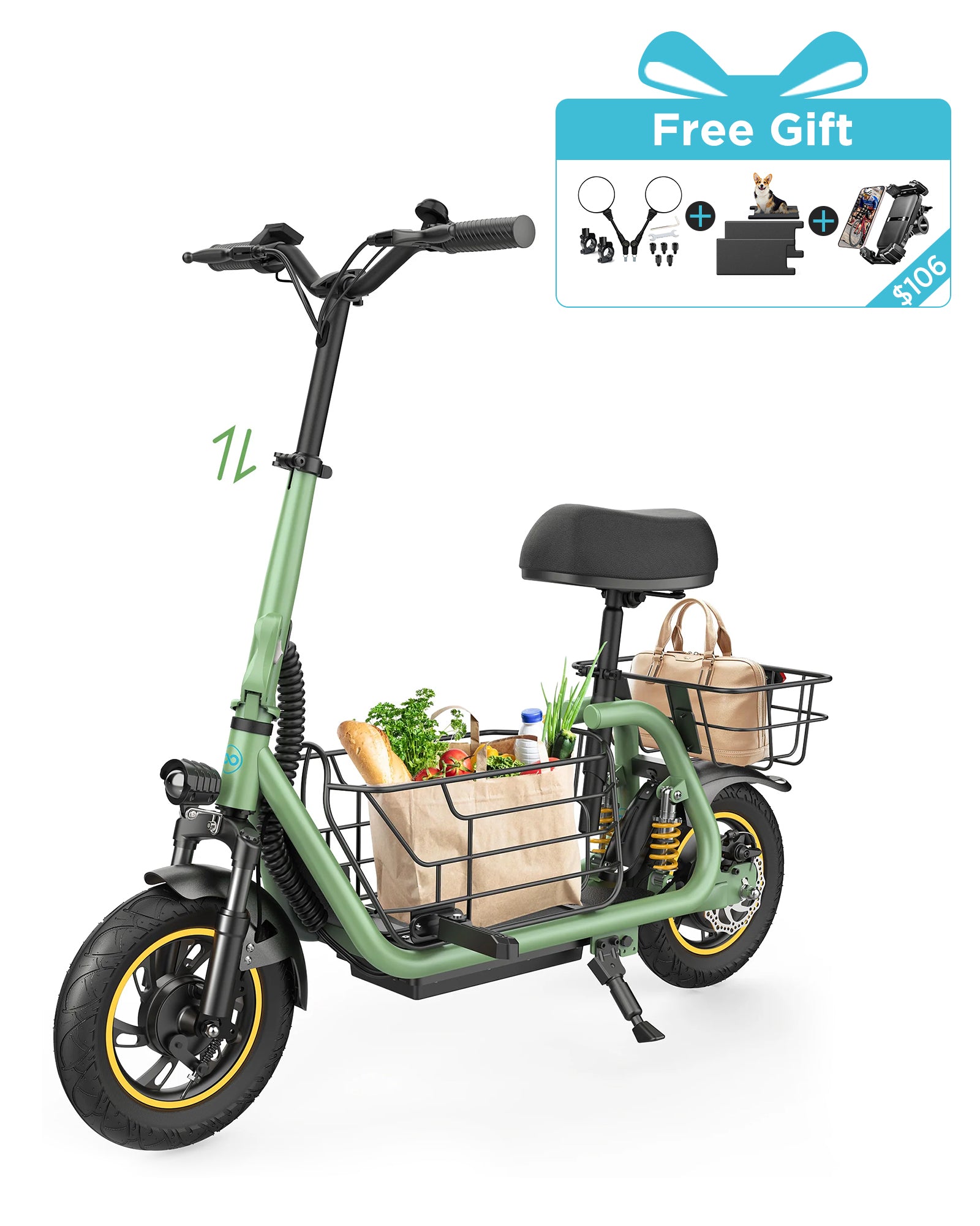 Gyroor C1 Pro 800W Scooter – Dual Baskets for Cargo & Pets