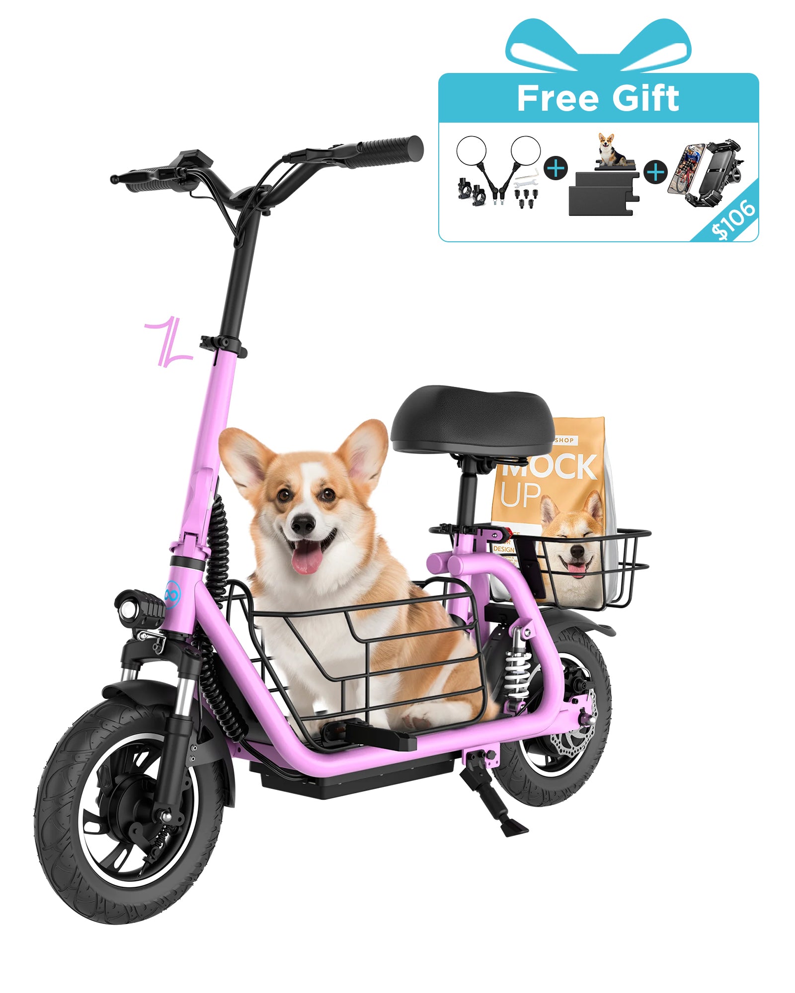 Gyroor C1 Pro 800W Scooter – Dual Baskets for Cargo & Pets