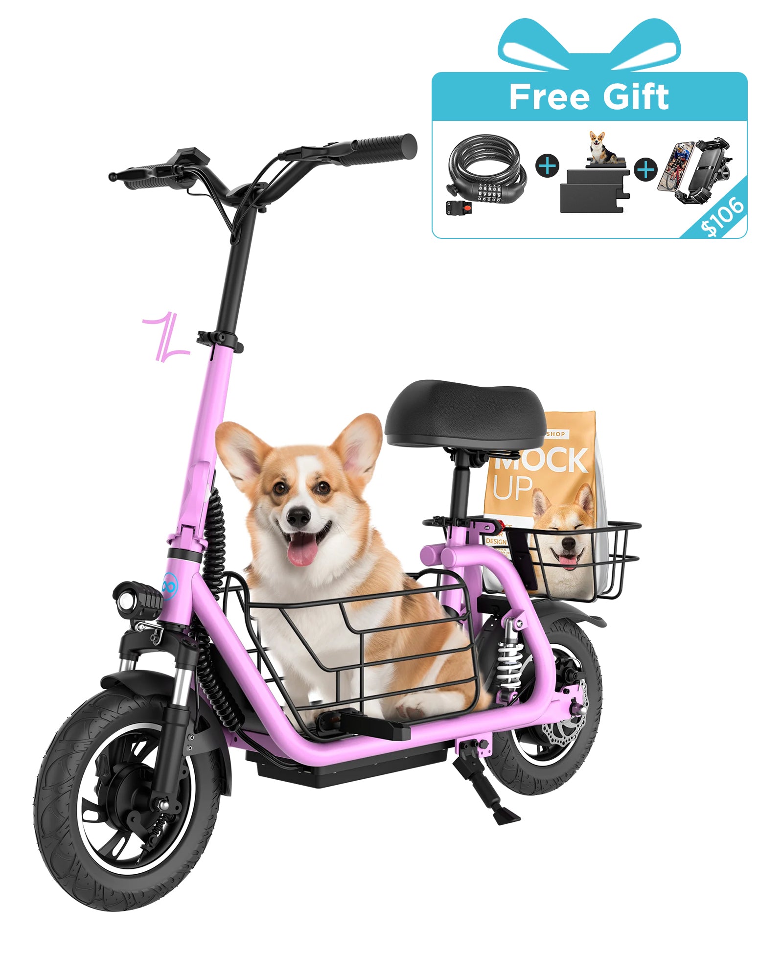 Gyroor C1 Pro 800W Scooter – Dual Baskets for Cargo & Pets