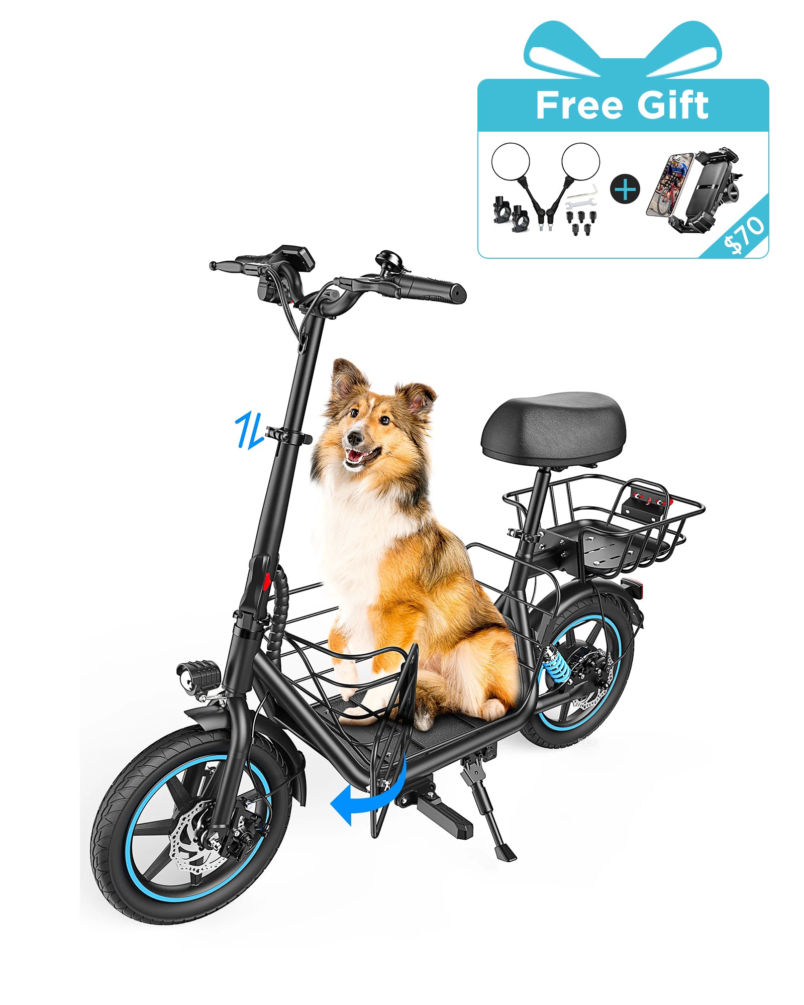 Gyroor C1Plus 1000W Electric Scooter with Dual Baskets for Pets & Cargo