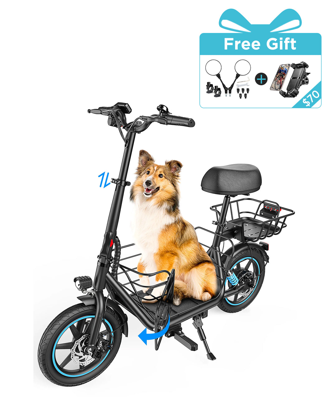 Gyroor C1Plus 1000W Electric Scooter with Dual Baskets for Pets & Cargo