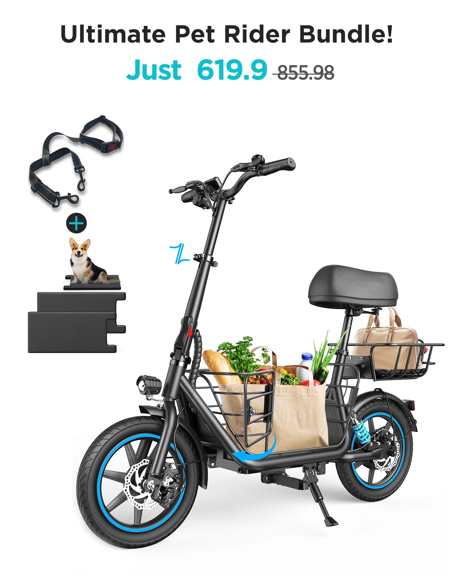 (Bundle）Gyroor C1Plus 1000W Electric Scooter + Dog Leash +Pet Cushion (Set of 2)