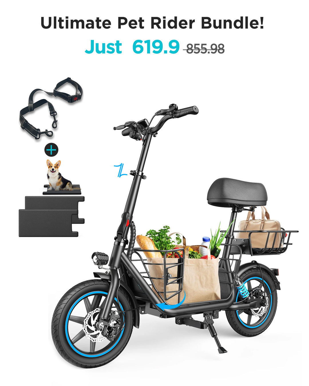 (Bundle）Gyroor C1Plus 1000W Electric Scooter + Dog Leash +Pet Cushion (Set of 2)