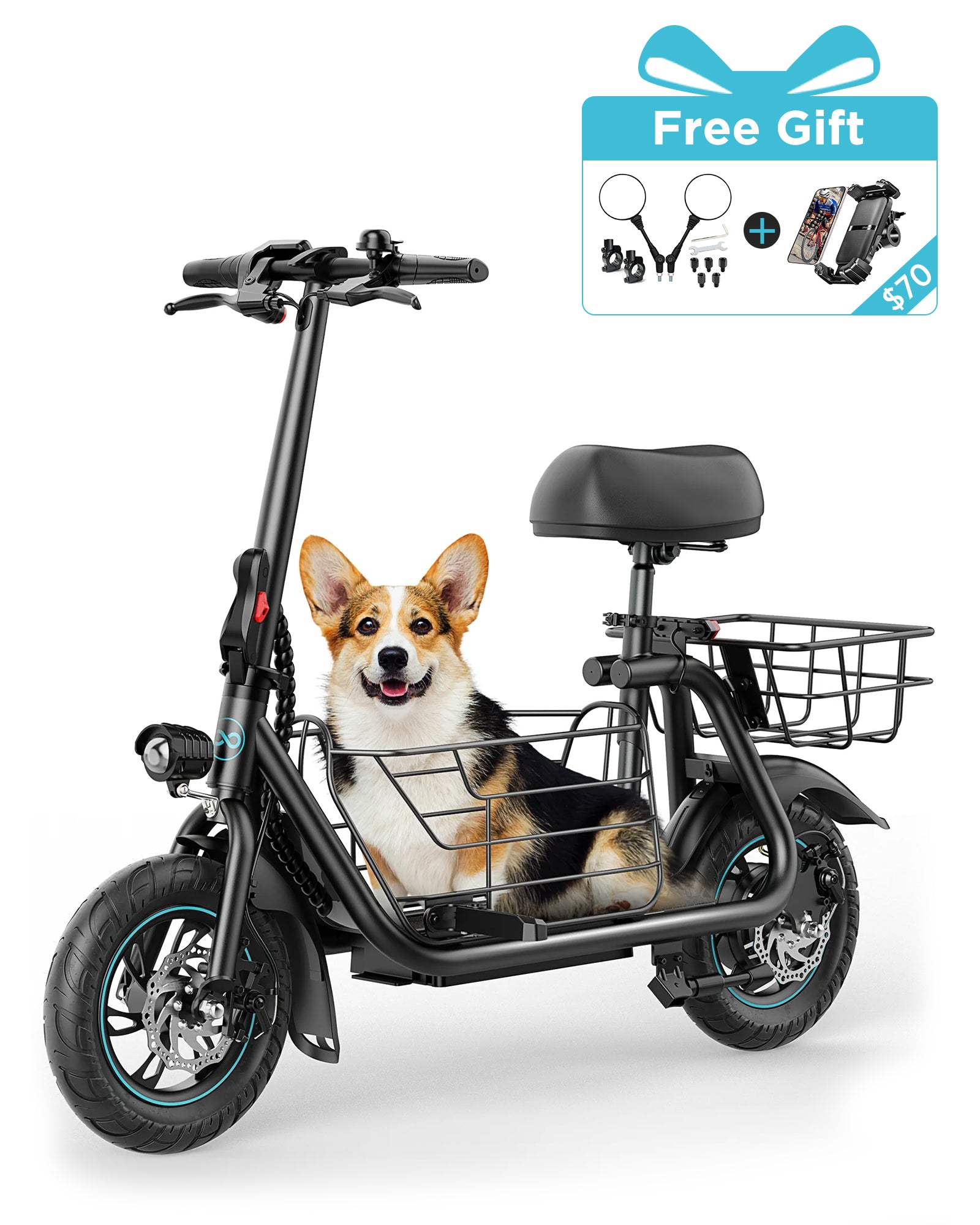 Gyroor C1S Electric Scooter 800W – Front & Rear Baskets