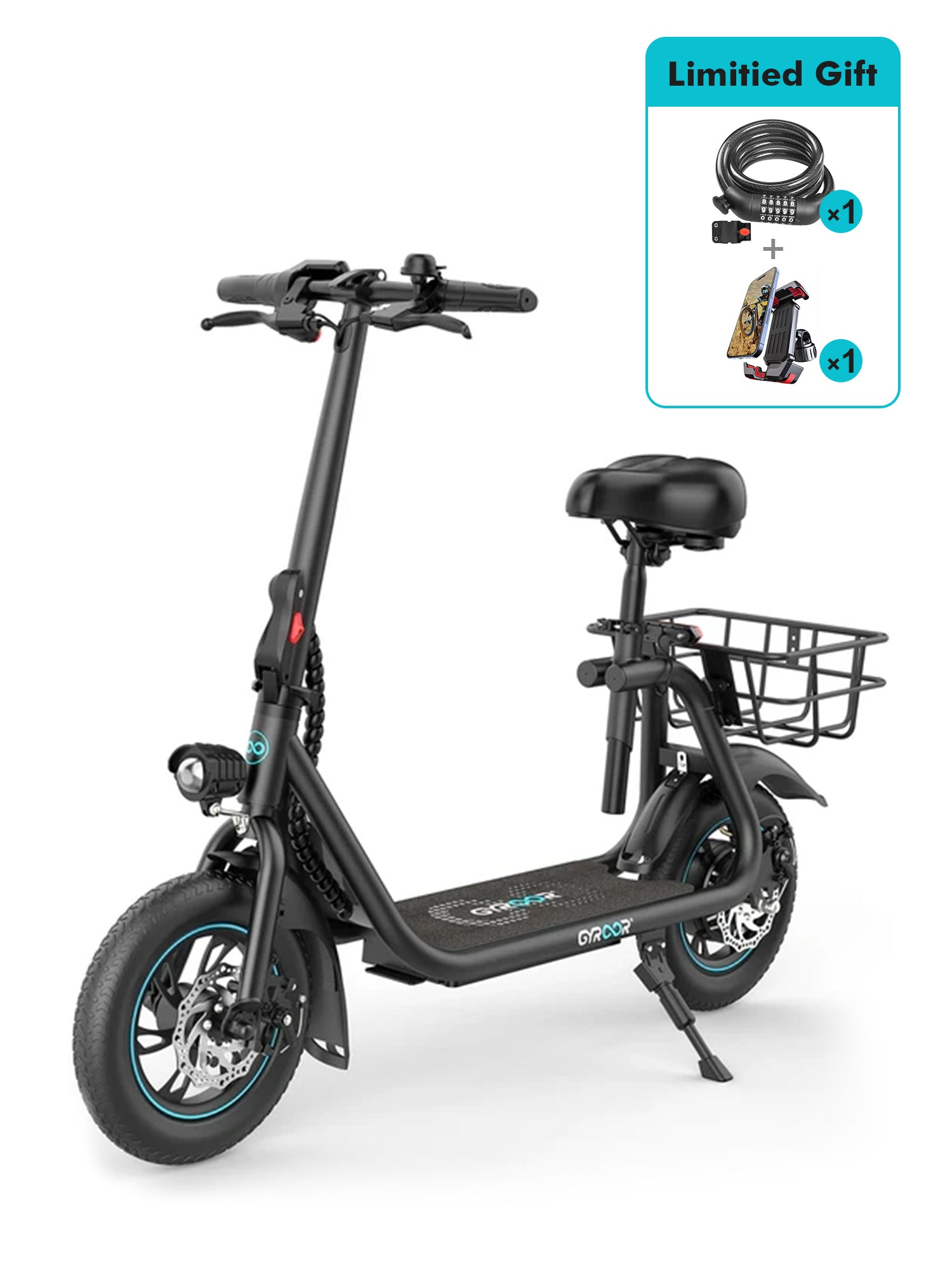 Gyroor C1 Electric Scooter – 450W, Seat & Rear Basket