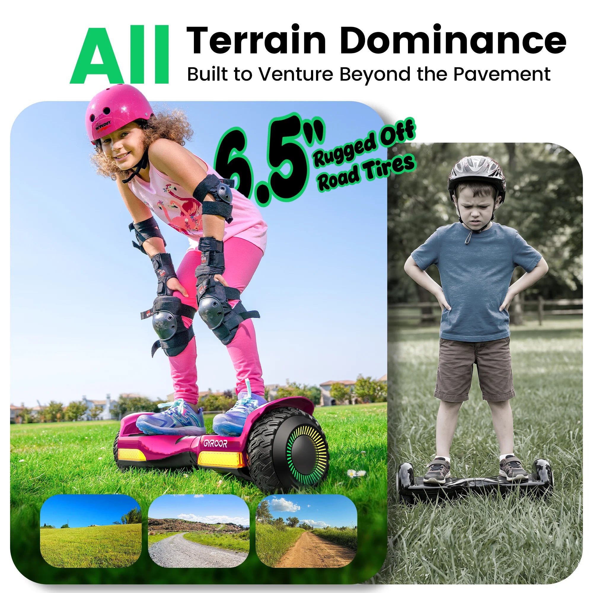 Gyroor Hoverboard New G13 All Terrain Hoverboard with LED Lights, Off Road Hoverboard with Bluetooth for Kids ages 6-12 and Adults -Metallic Rose Pink