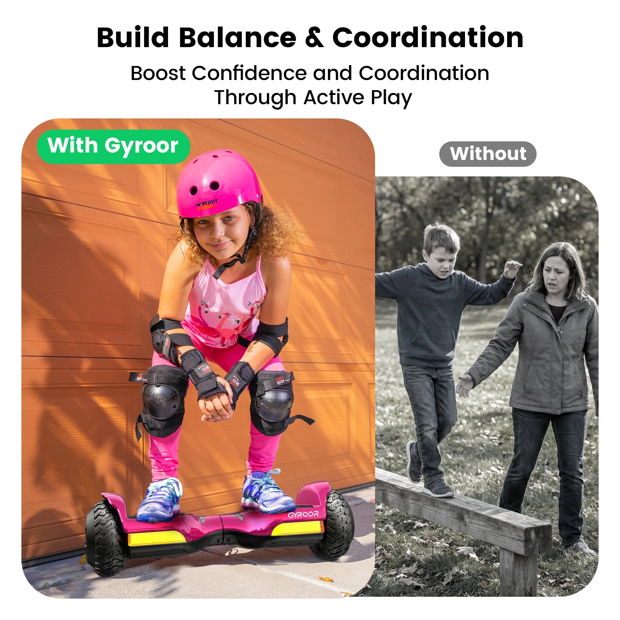 Gyroor Hoverboard New G13 All Terrain Hoverboard with LED Lights, Off Road Hoverboard with Bluetooth for Kids ages 6-12 and Adults -Metallic Rose Pink