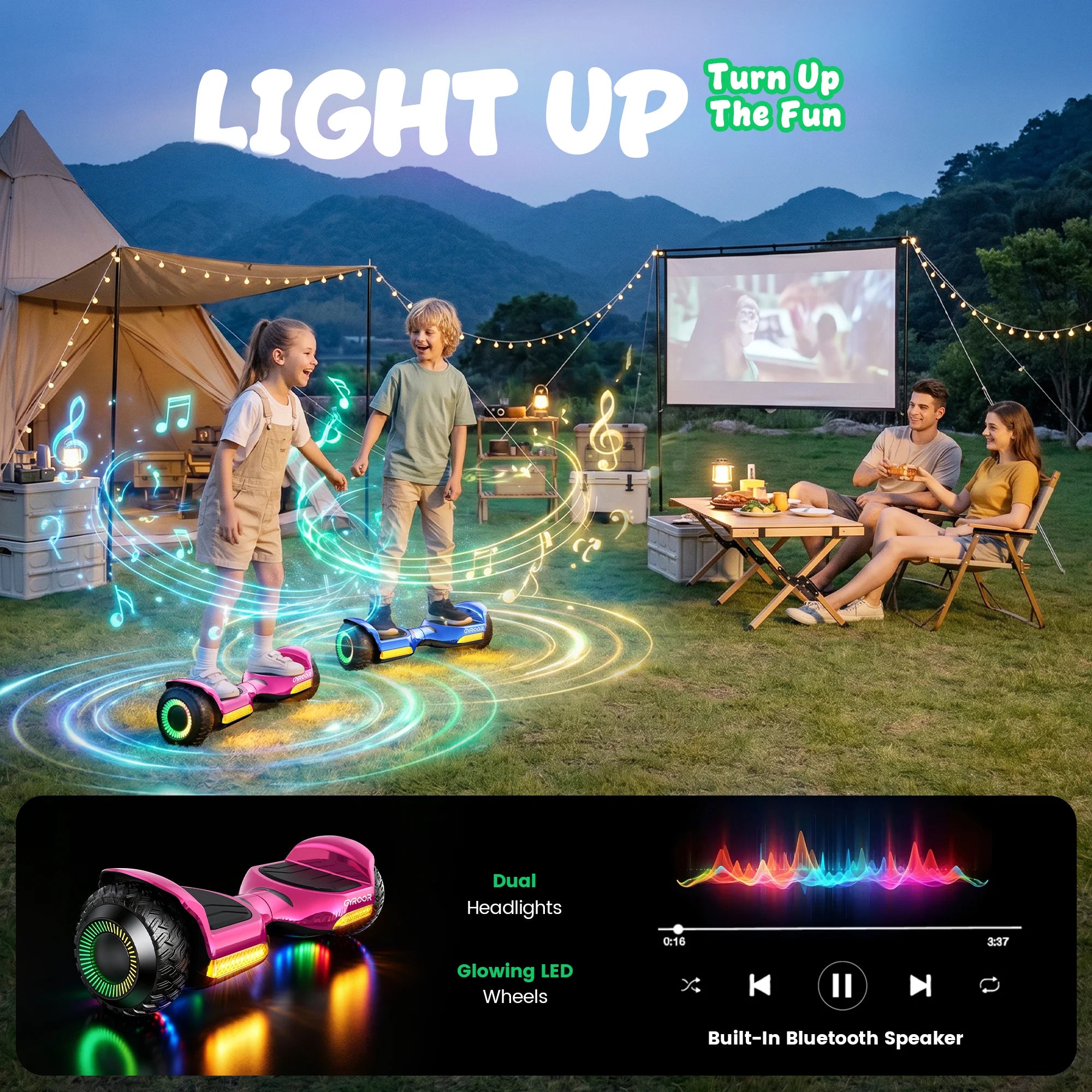 Gyroor Hoverboard New G13 All Terrain Hoverboard with LED Lights, Off Road Hoverboard with Bluetooth for Kids ages 6-12 and Adults -Metallic Rose Pink